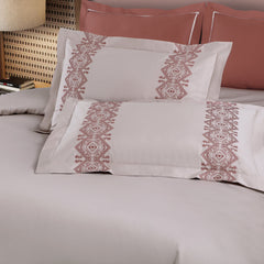 Malako Luxe Collection: 550 TC Almond Beige & Cedar Premium Embroidered Bedding - MALAKO