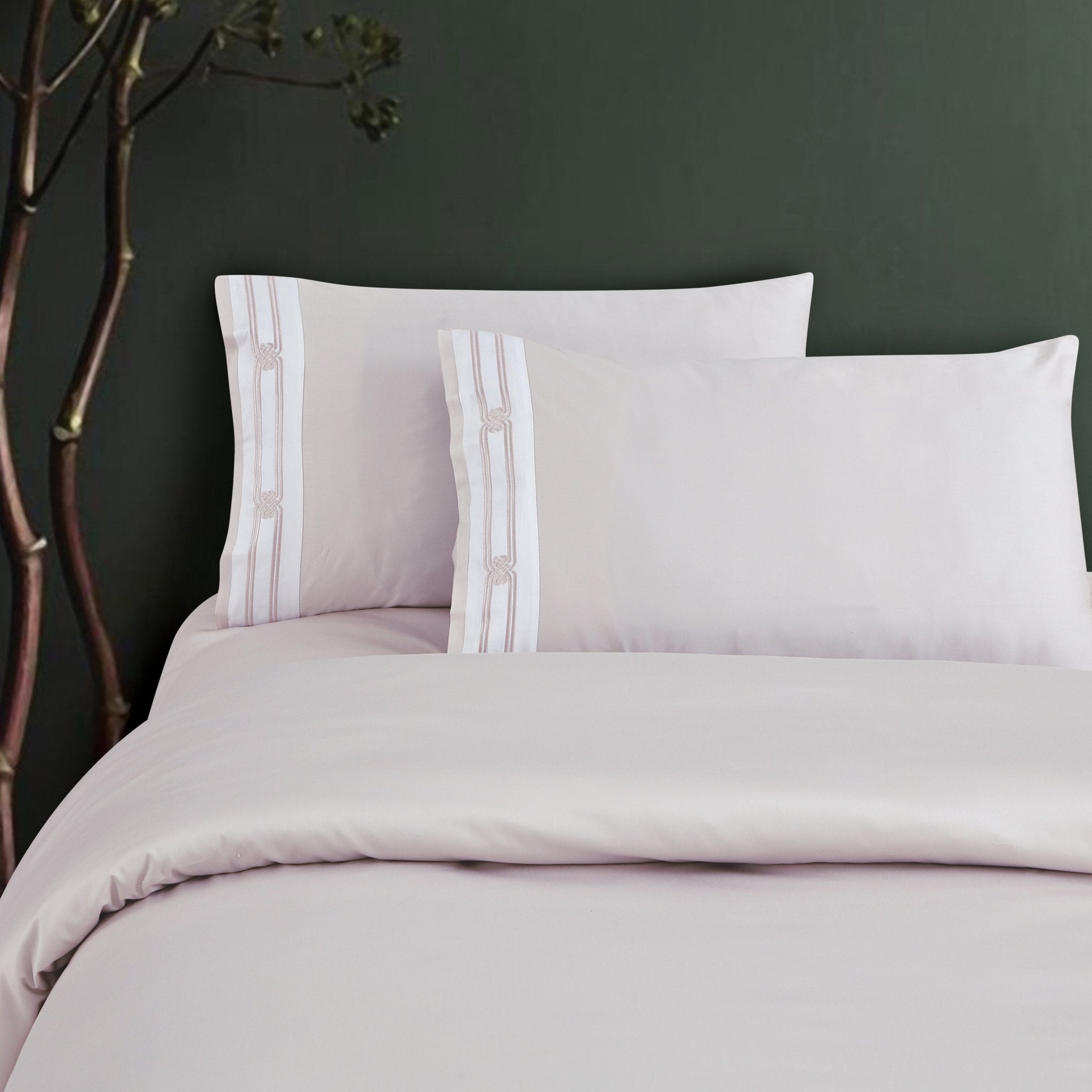 Malako Luxe Collection: 550 TC Almond Beige Premium Embroidered Bedding - MALAKO