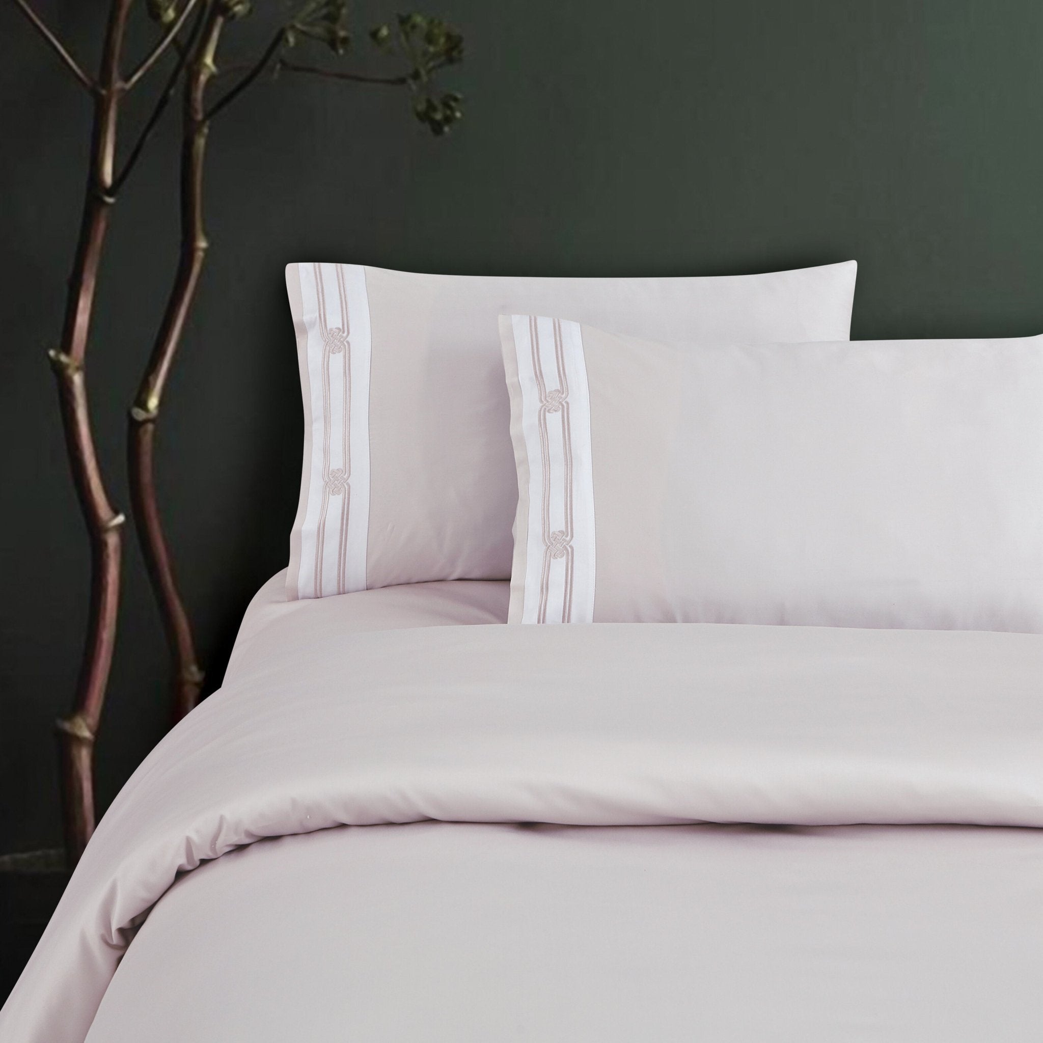 Malako Luxe Collection: 550 TC Almond Beige Premium Embroidered Bedding - MALAKO