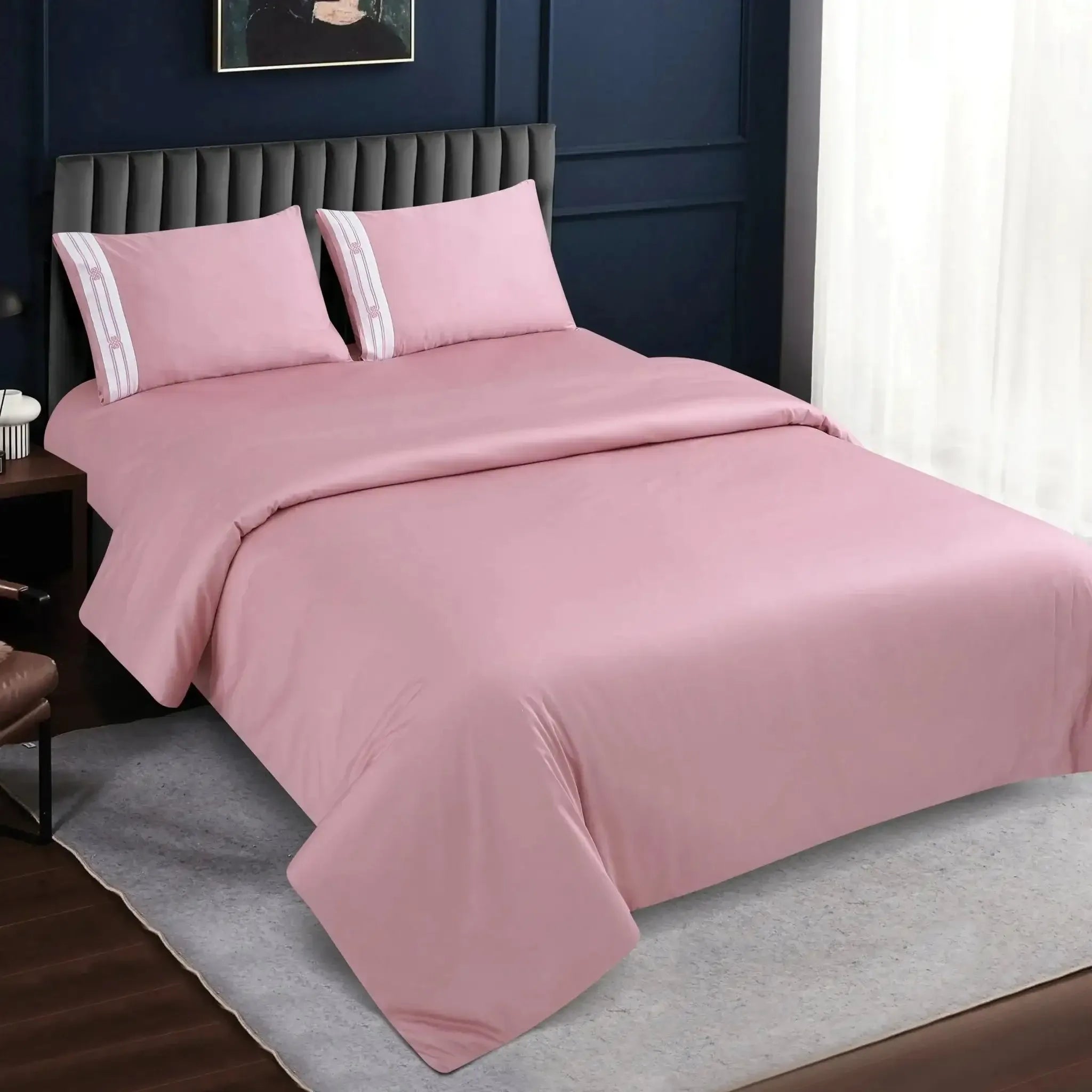 Malako Luxe Collection 550 TC Blush Pink Premium Embroidered Bedding