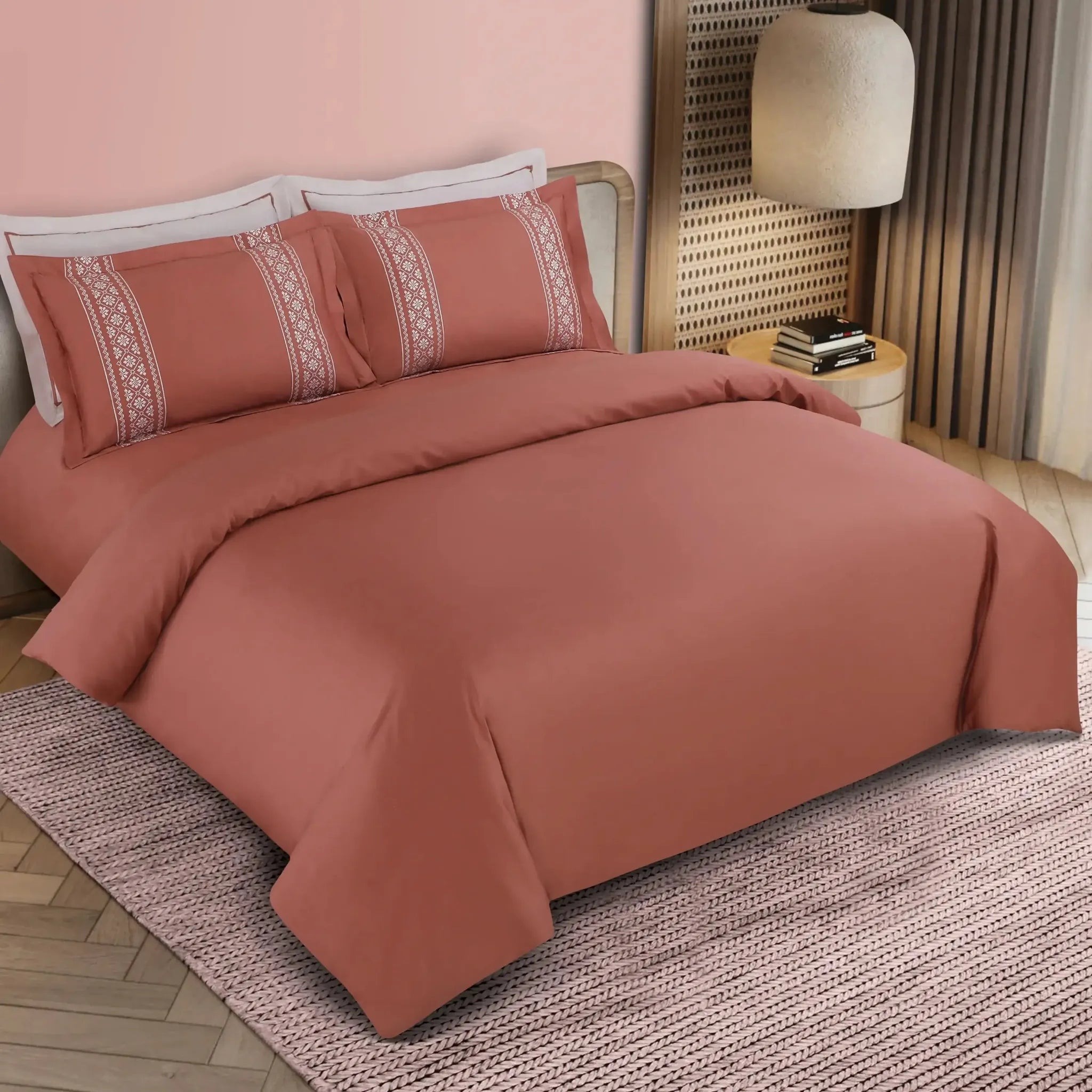 Malako Luxe Collection 550 TC Cedar & Almond Beige Premium Embroidered Bedding