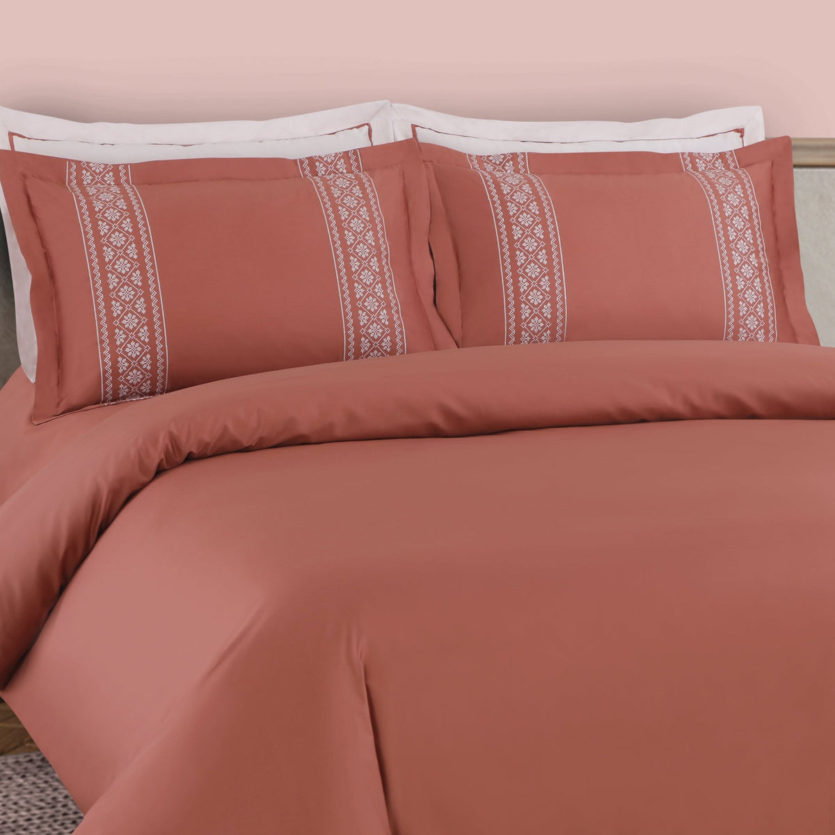 Malako Luxe Collection: 550 TC Cedar & Almond Beige Premium Embroidered Bedding - MALAKO