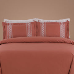Malako Luxe Collection: 550 TC Cedar & Almond Beige Premium Embroidered Bedding - MALAKO