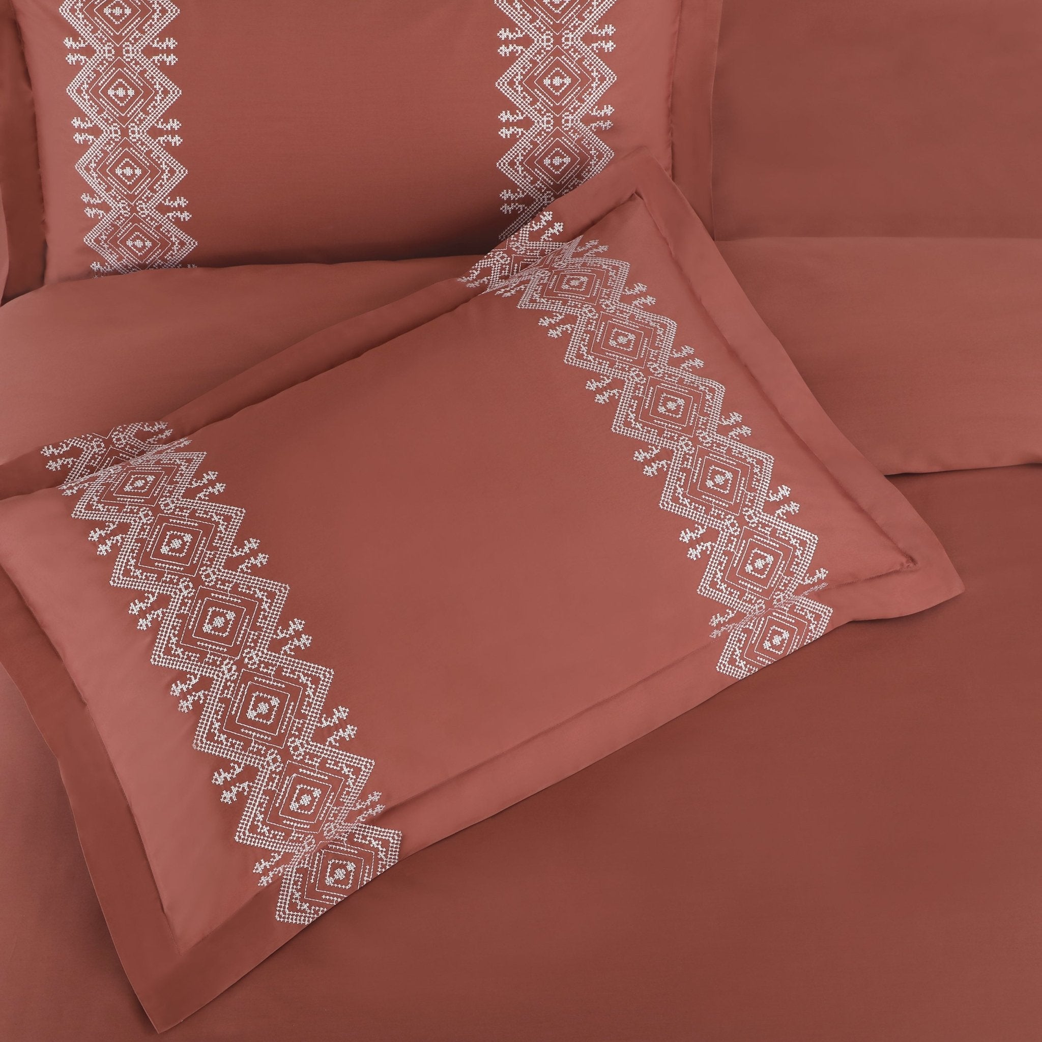 Malako Luxe Collection: 550 TC Cedar & Almond Beige Premium Embroidered Bedding - MALAKO