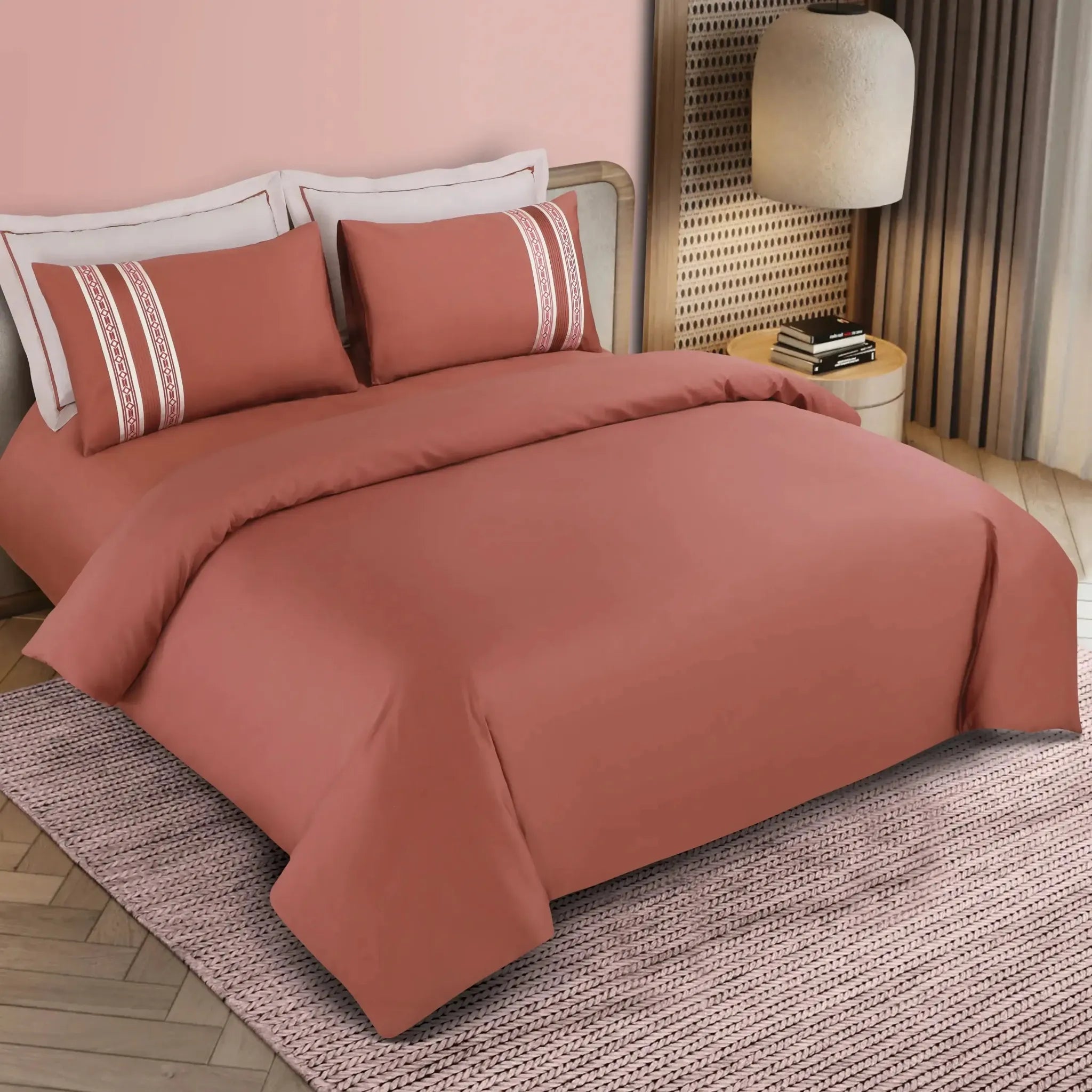 Malako Luxe Collection 550 TC Cedar & Almond Beige Premium Embroidered Bedding