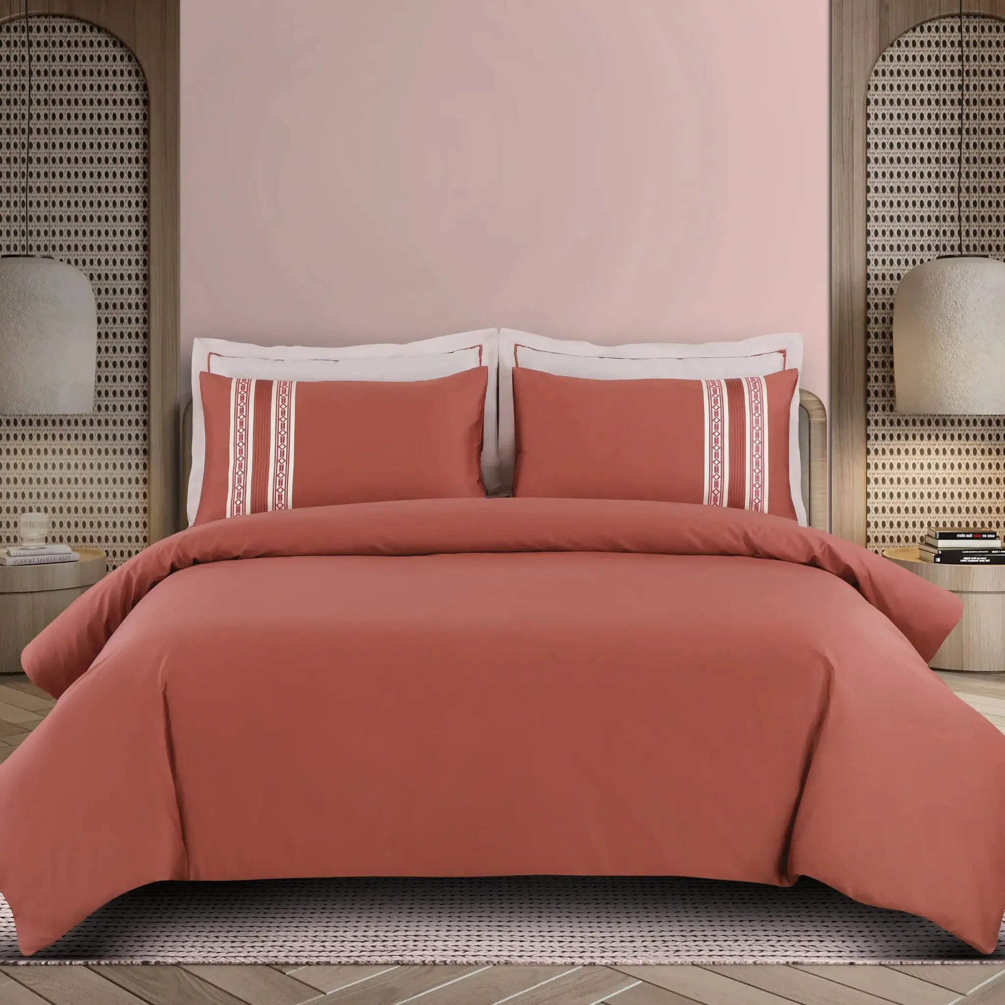 Malako Luxe Collection 550 TC Cedar & Almond Beige Premium Embroidered Bedding