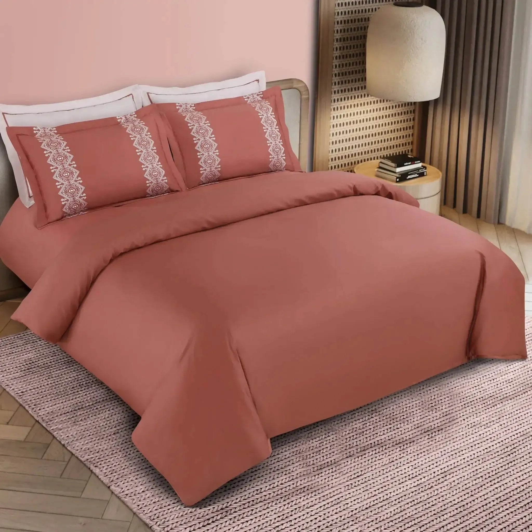 Malako Luxe Collection 550 TC Cedar & Almond Beige Premium Embroidered Bedding