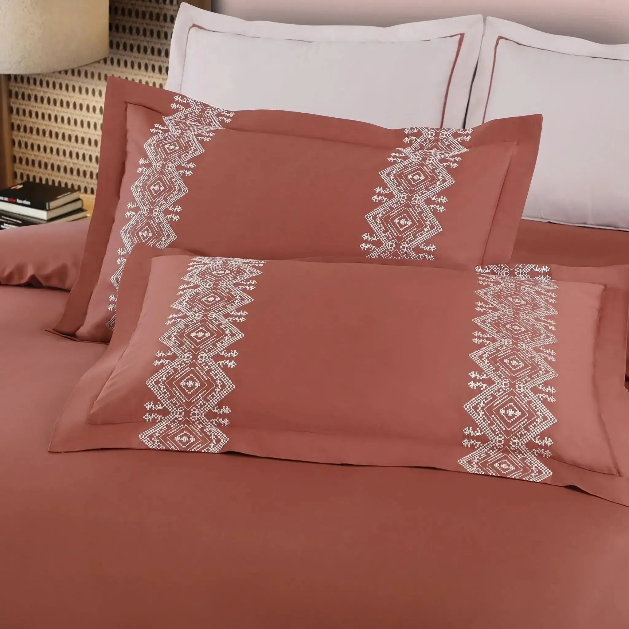Malako Luxe Collection 550 TC Cedar & Almond Beige Premium Embroidered Bedding