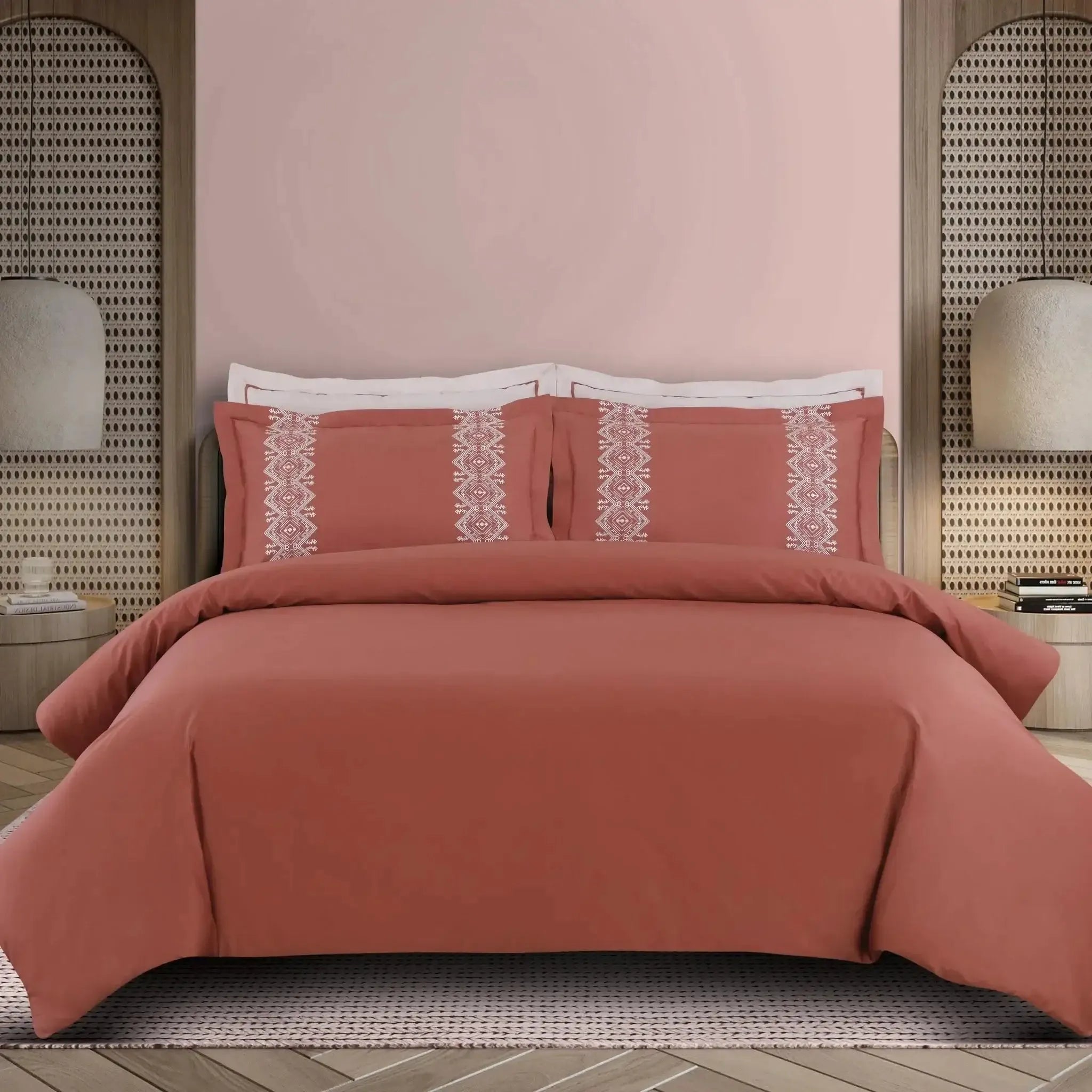 Malako Luxe Collection 550 TC Cedar & Almond Beige Premium Embroidered Bedding