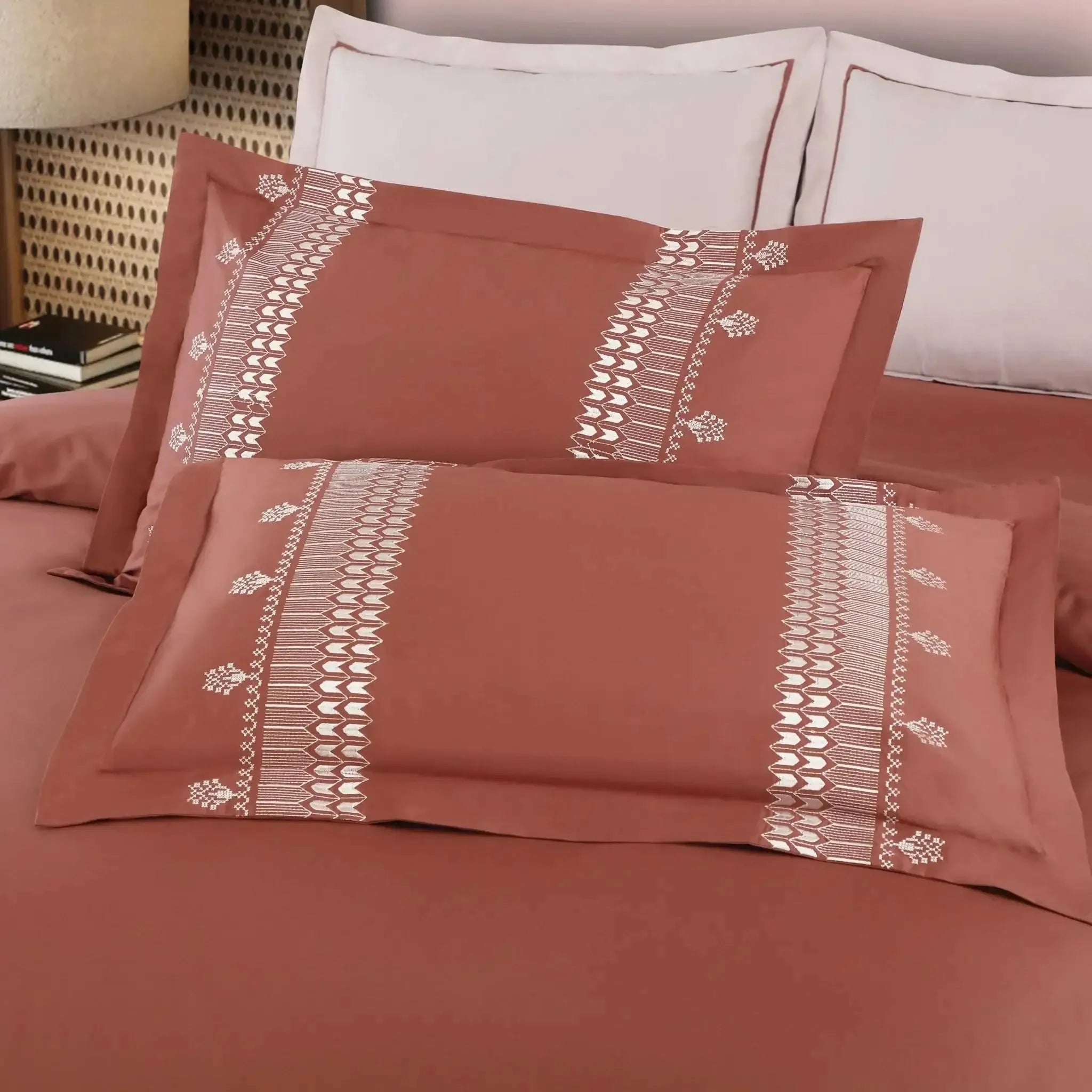 Malako Luxe Collection 550 TC Cedar & Almond Beige Premium Embroidered Bedding