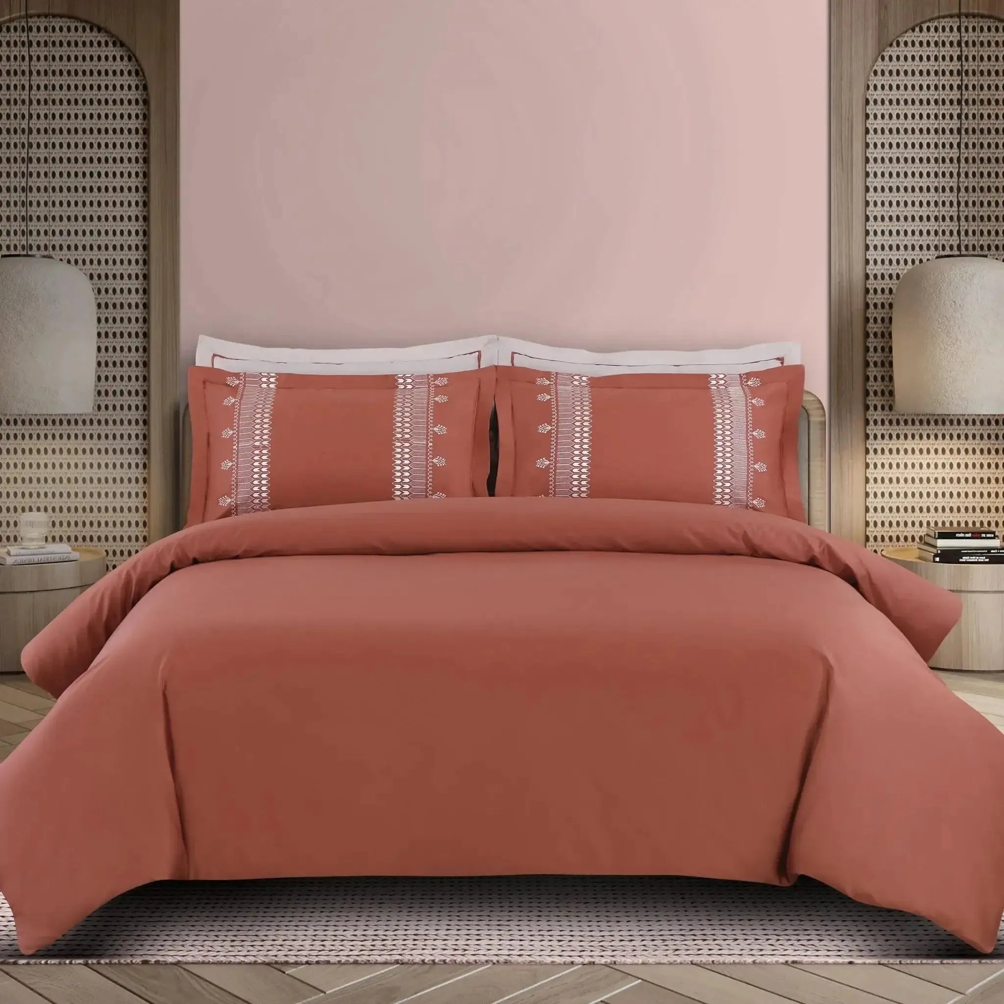 Malako Luxe Collection 550 TC Cedar & Almond Beige Premium Embroidered Bedding