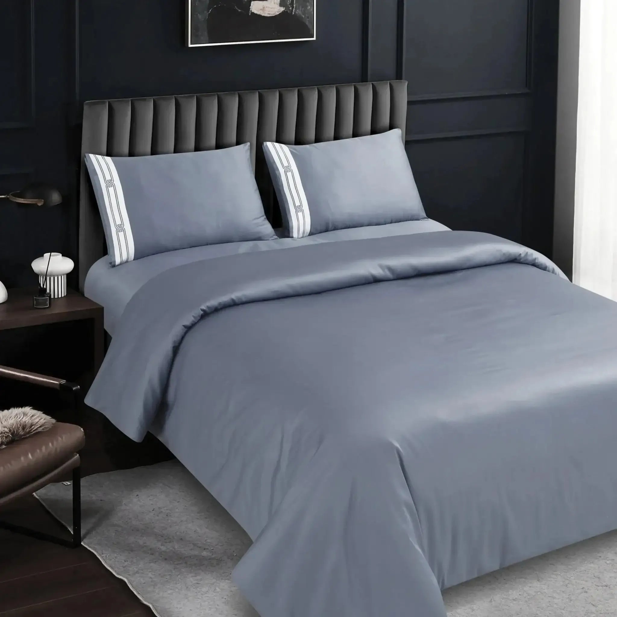 Malako Luxe Collection 550 TC Grey Premium Embroidered Bedding