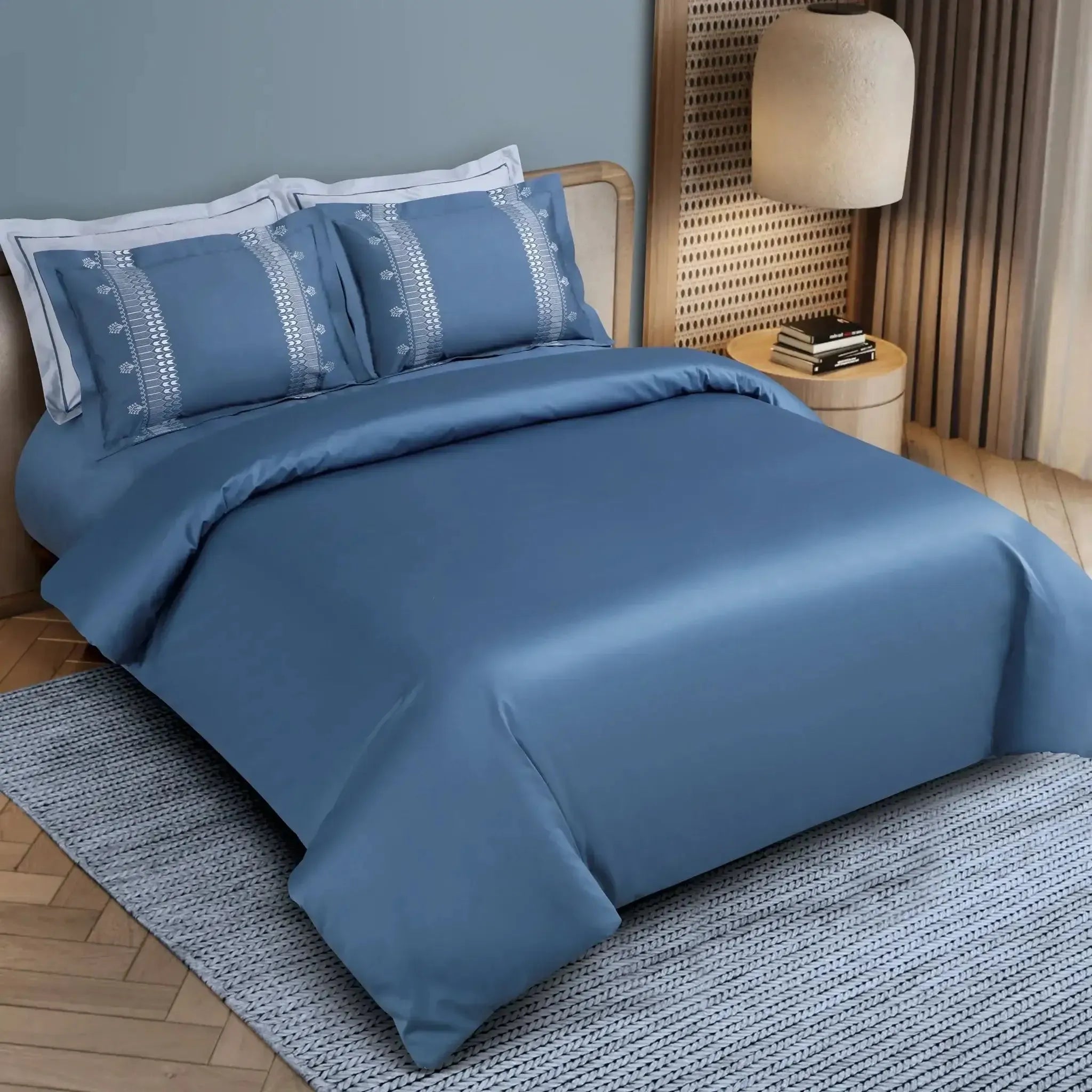 Malako Luxe Collection 550 TC Legion Blue Premium Embroidered Bedding