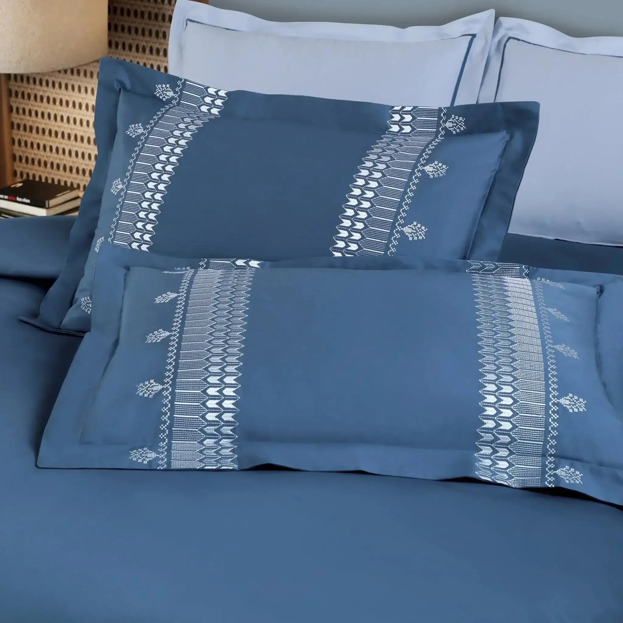 Malako Luxe Collection 550 TC Legion Blue Premium Embroidered Bedding