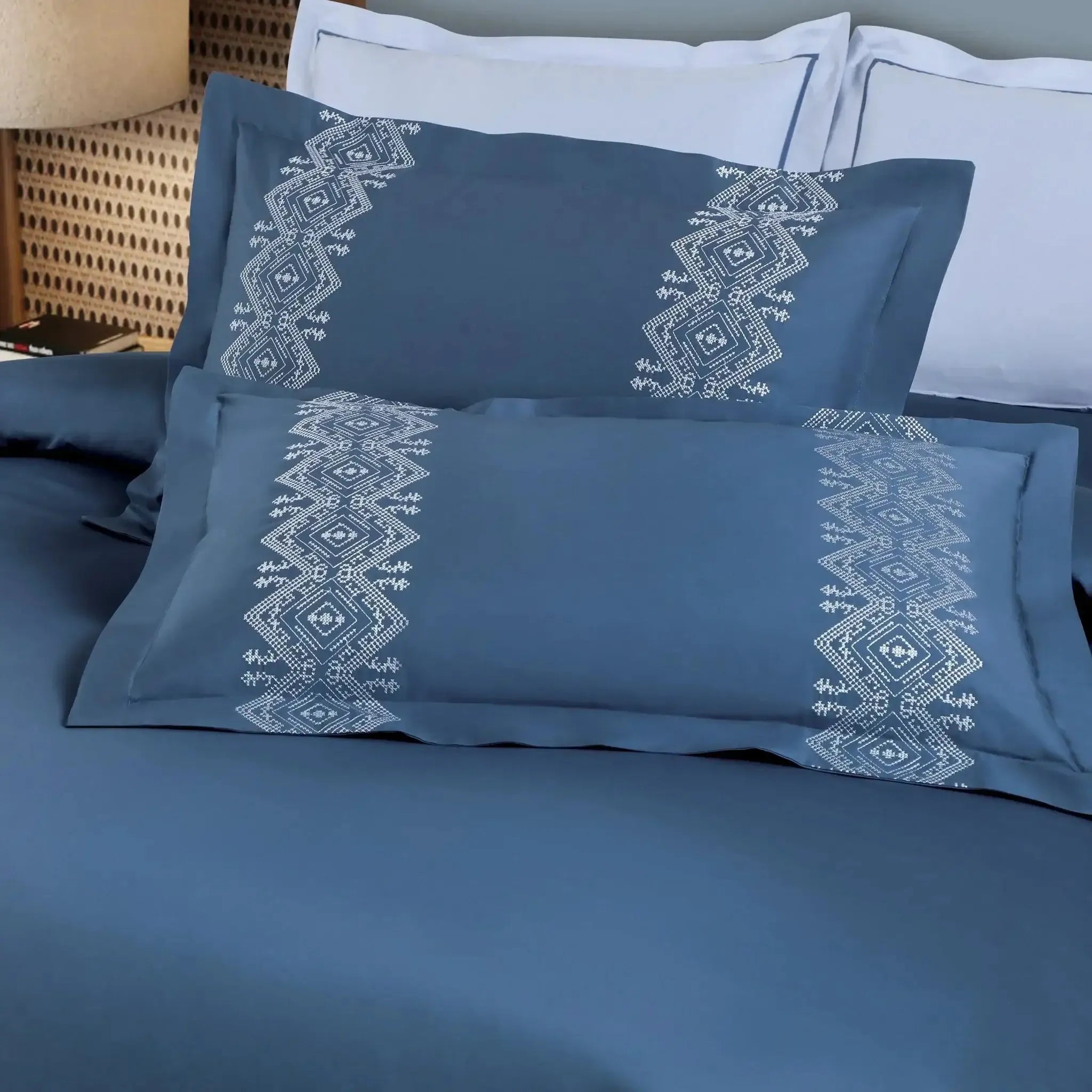 Malako Luxe Collection 550 TC Legion Blue Premium Embroidered Bedding