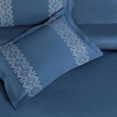 Malako Luxe Collection 550 TC Legion Blue Premium Embroidered Bedding