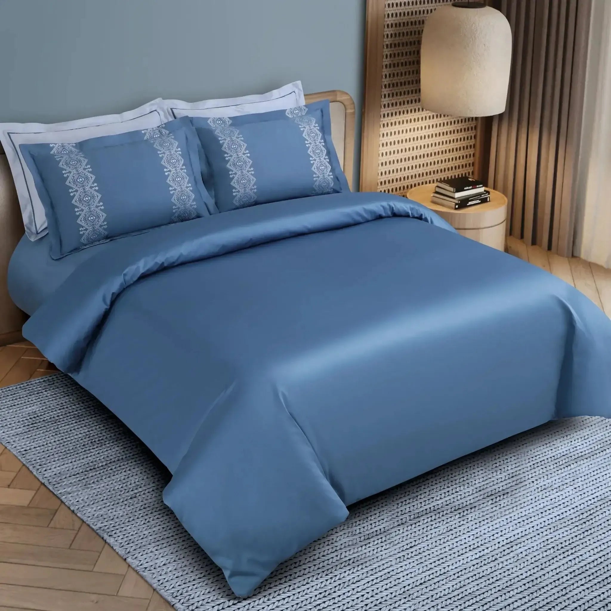 Malako Luxe Collection 550 TC Legion Blue Premium Embroidered Bedding