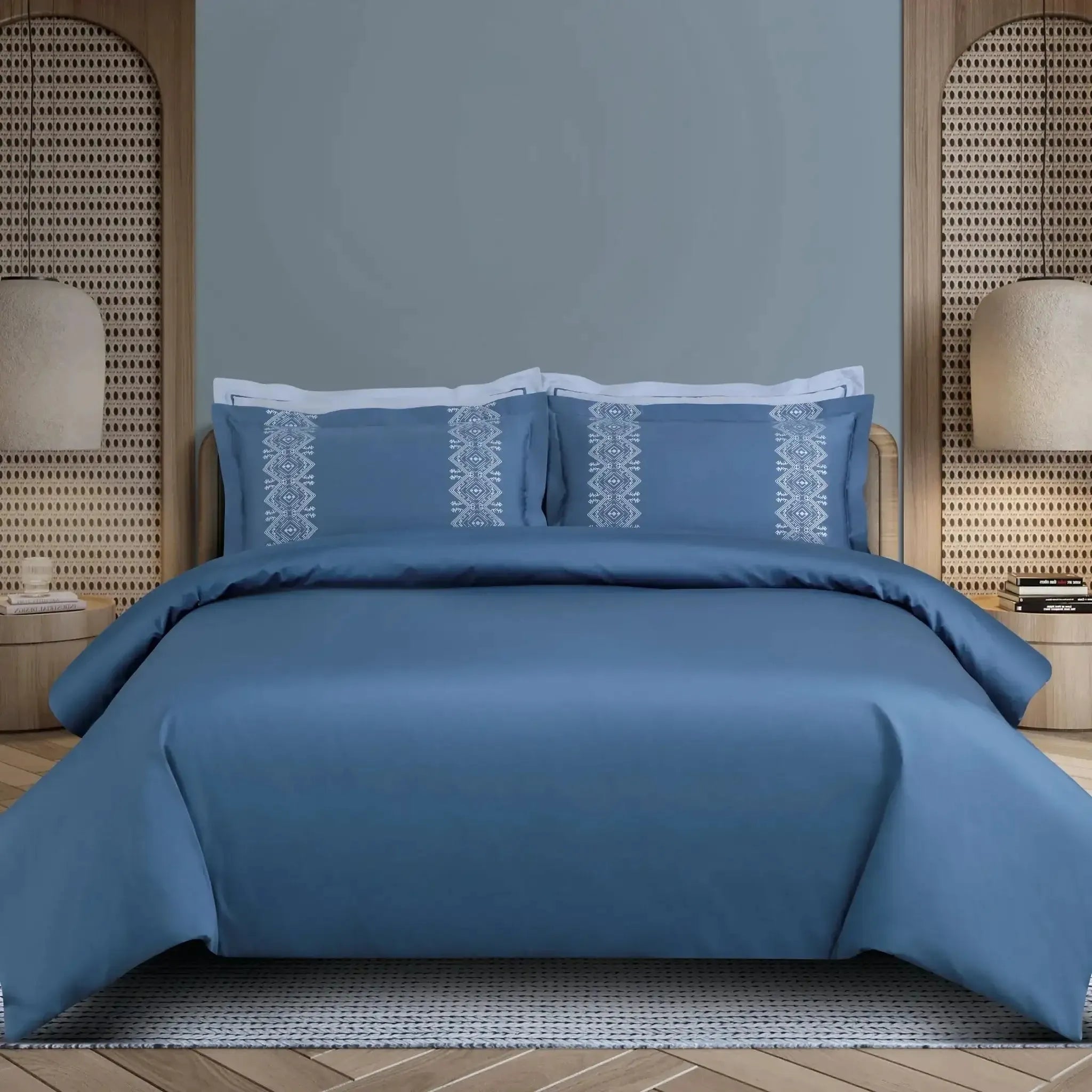 Malako Luxe Collection 550 TC Legion Blue Premium Embroidered Bedding