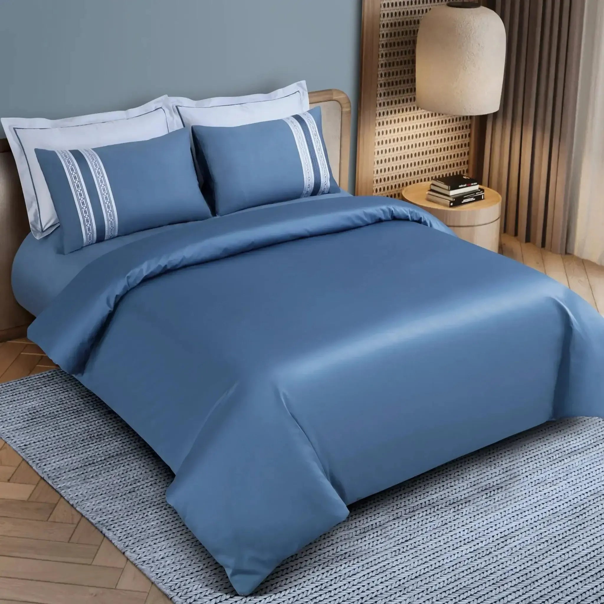 Malako Luxe Collection 550 TC Legion Blue Premium Embroidered Bedding