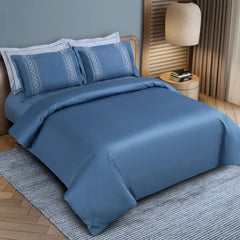 Malako Luxe Collection 550 TC Legion Blue Premium Embroidered Bedding