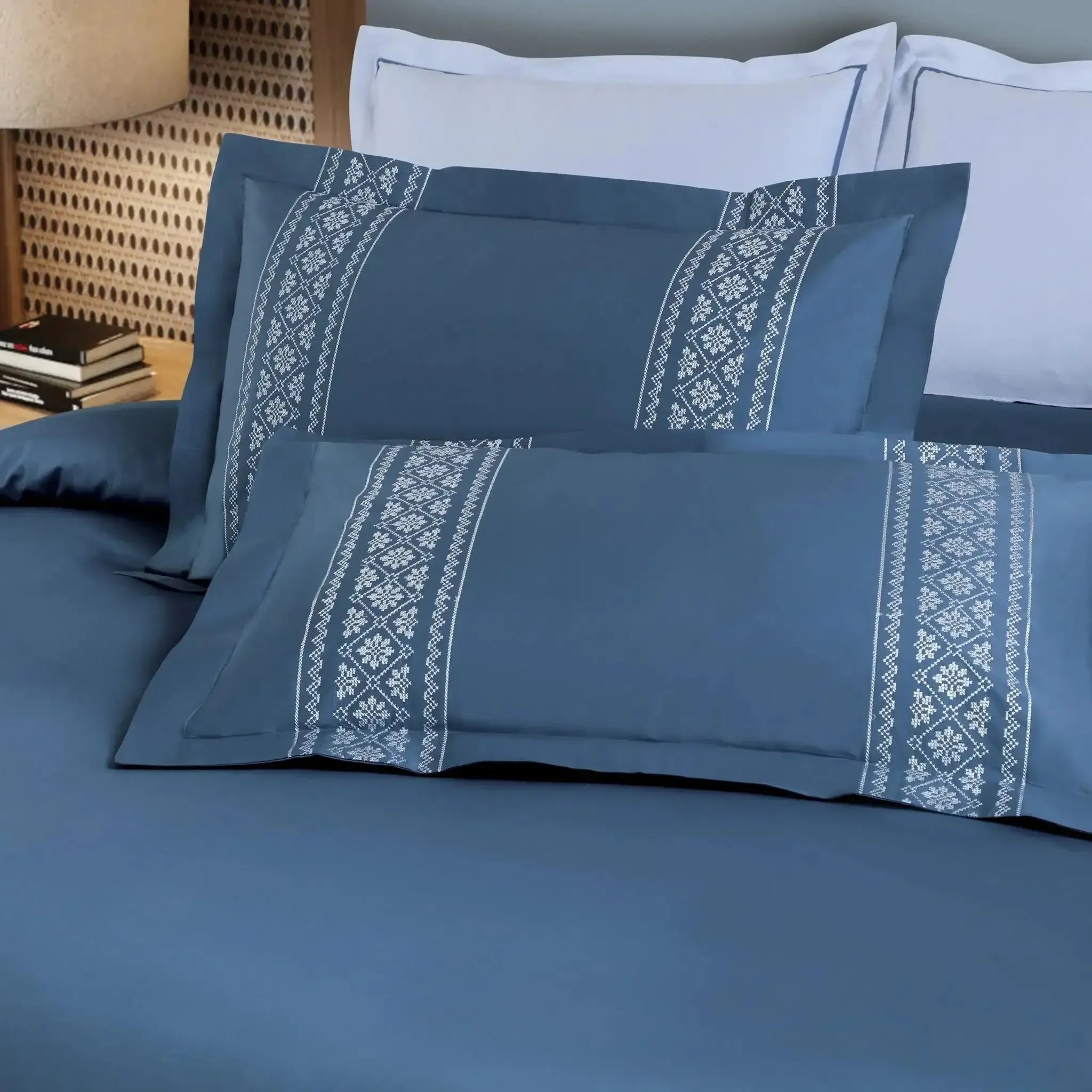 Malako Luxe Collection 550 TC Legion Blue Premium Embroidered Bedding