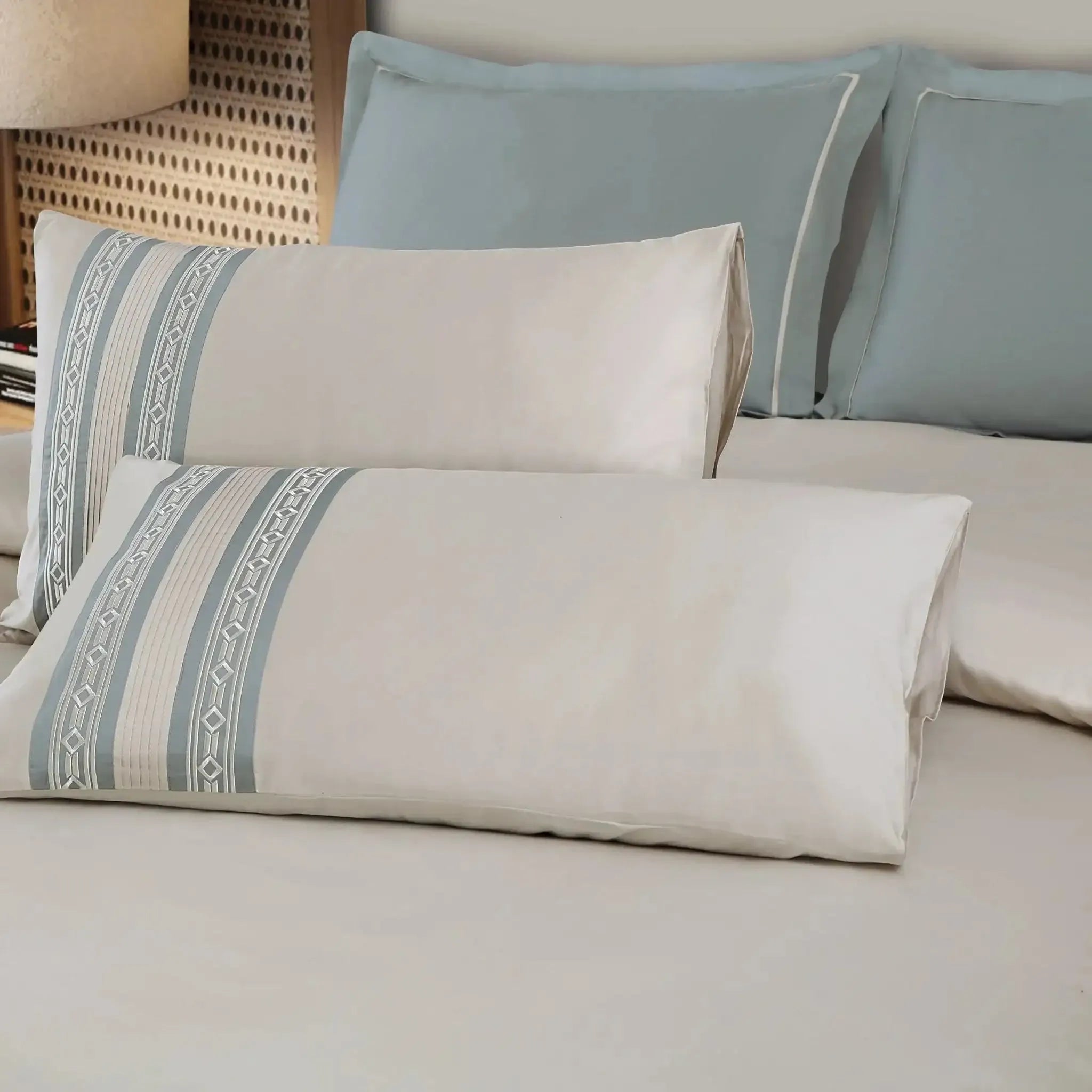 Malako Luxe Collection 550 TC Olive Beige Premium Embroidered Bedding