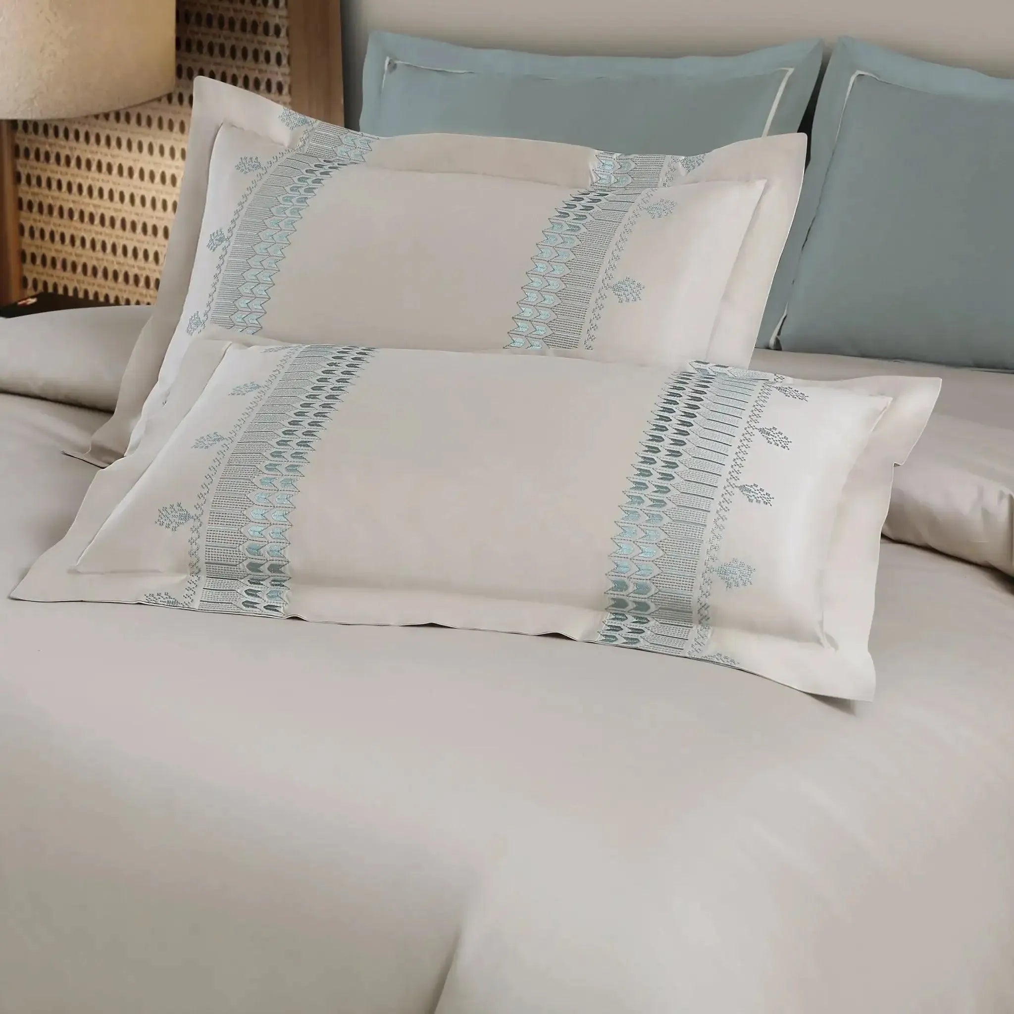 Malako Luxe Collection 550 TC Olive Beige Premium Embroidered Bedding