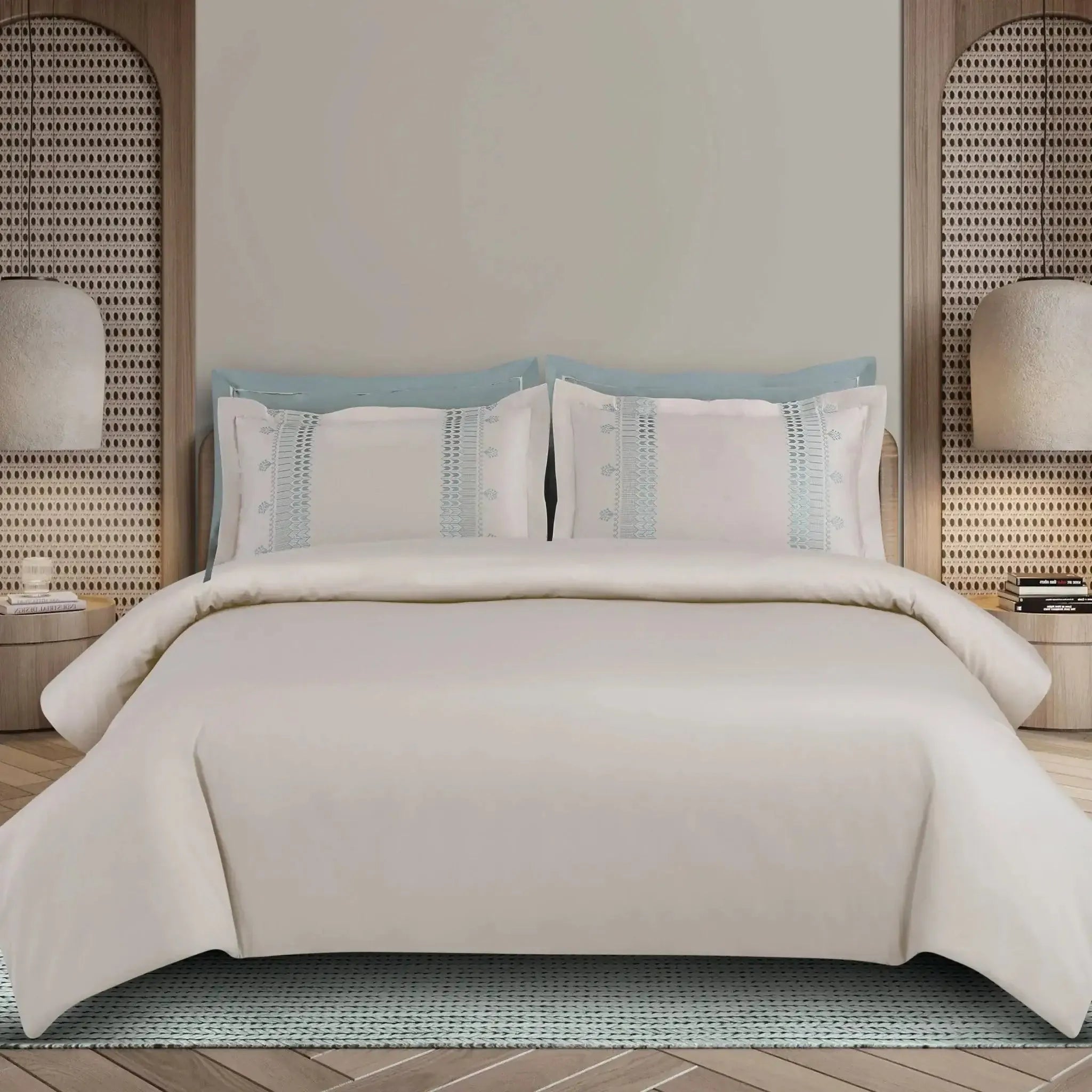 Malako Luxe Collection 550 TC Olive Beige Premium Embroidered Bedding