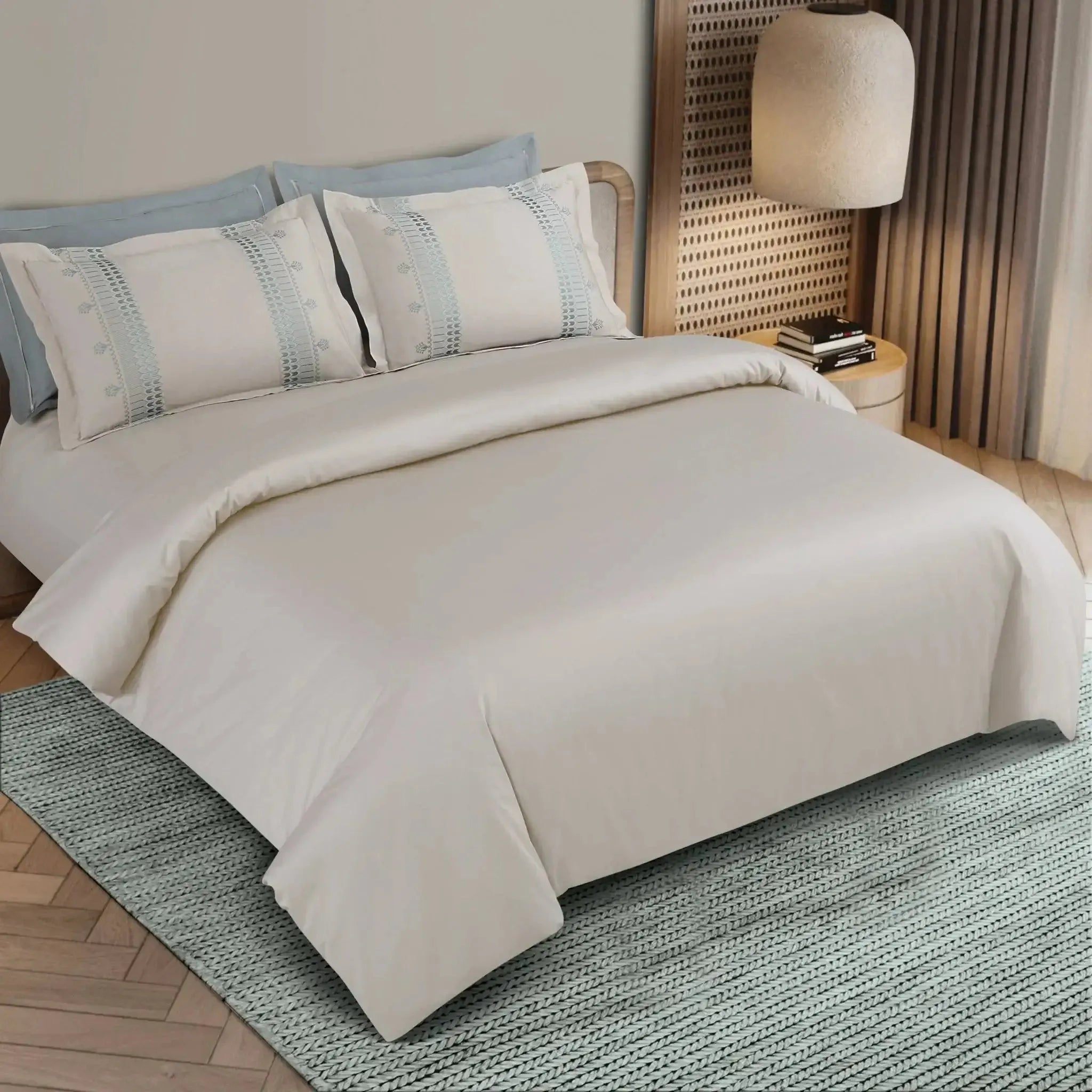 Malako Luxe Collection: 550 TC Olive Beige Premium Embroidered Duvet Cover Set