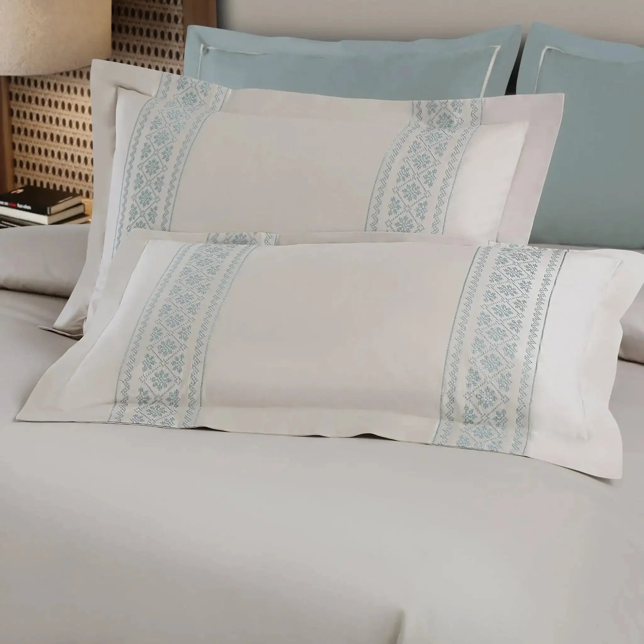 Malako Luxe Collection 550 TC Olive Beige Premium Embroidered Bedding
