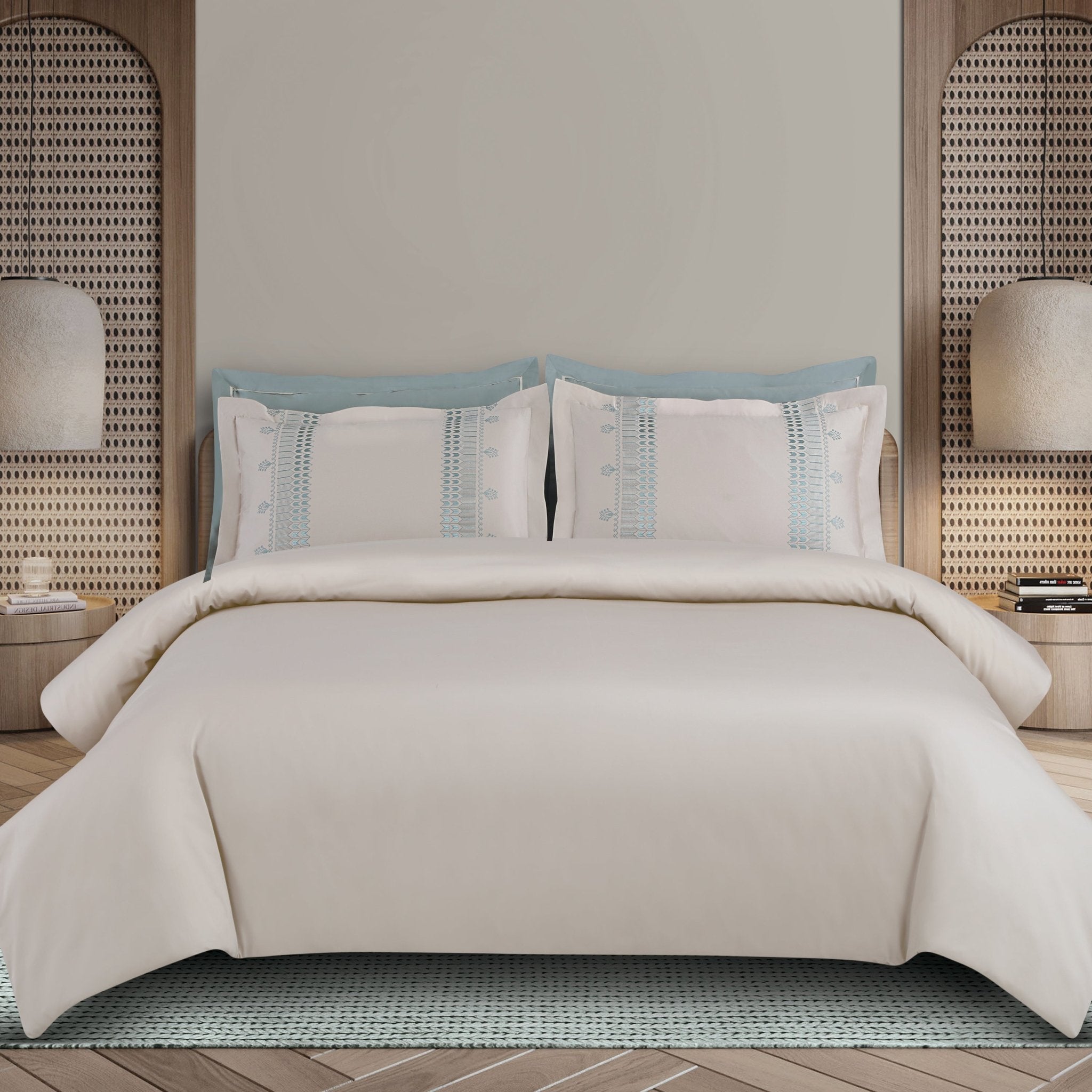 Malako Luxe Collection: 550 TC Olive Beige Premium Embroidered Bedding - MALAKO