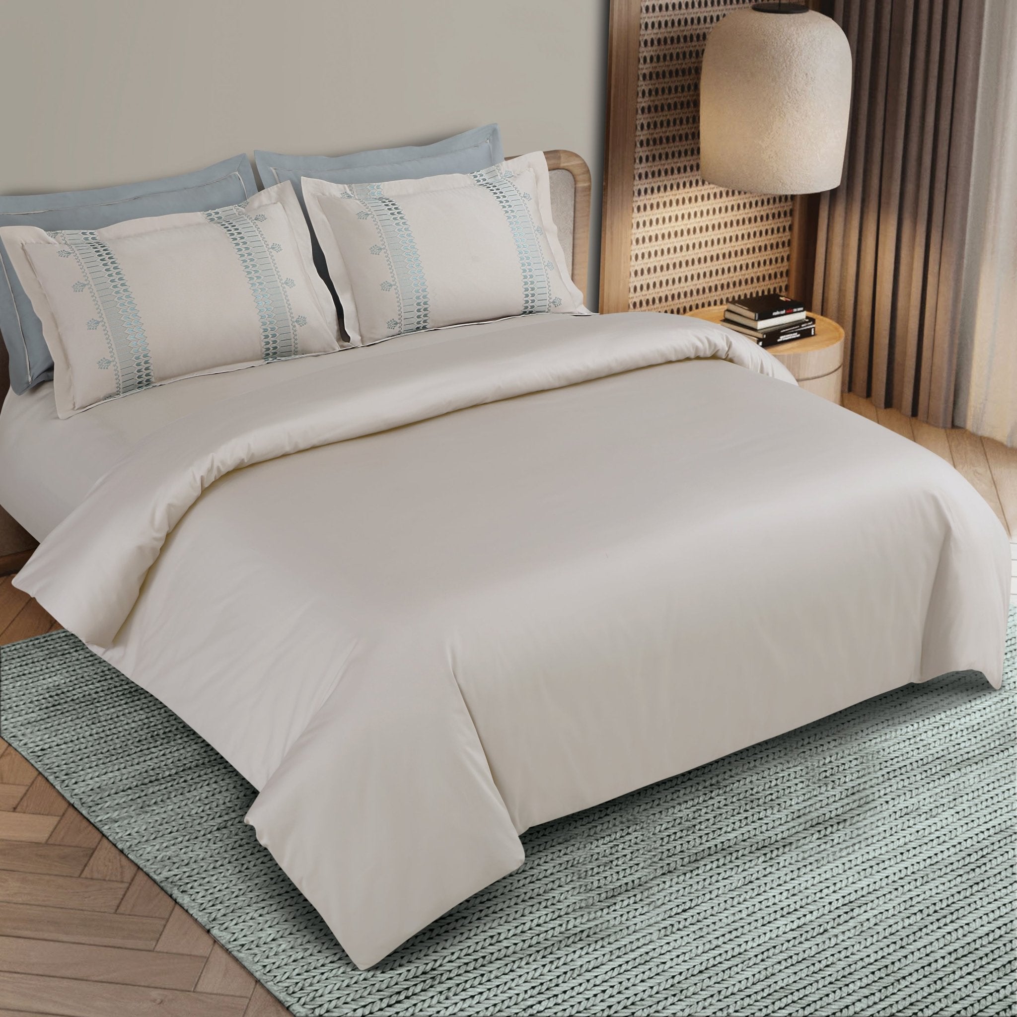 Malako Luxe Collection: 550 TC Olive Beige Premium Embroidered Bedding - MALAKO