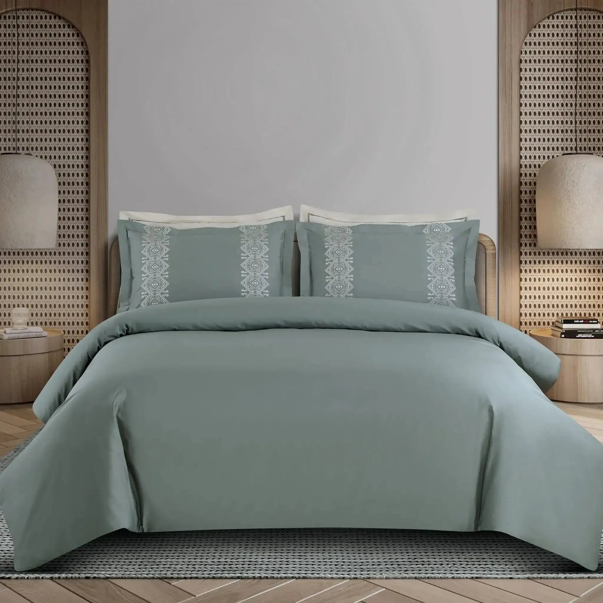 Malako Luxe Collection 550 TC Olive Green Premium Embroidered Bedding