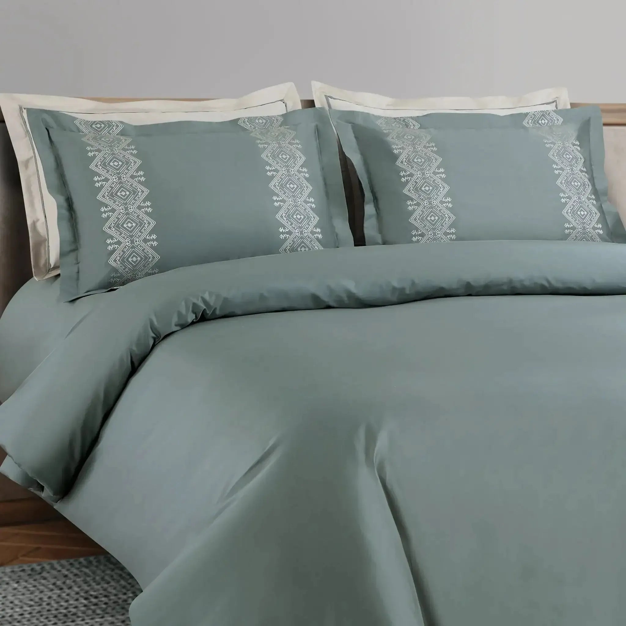 Malako Luxe Collection 550 TC Olive Green Premium Embroidered Bedding