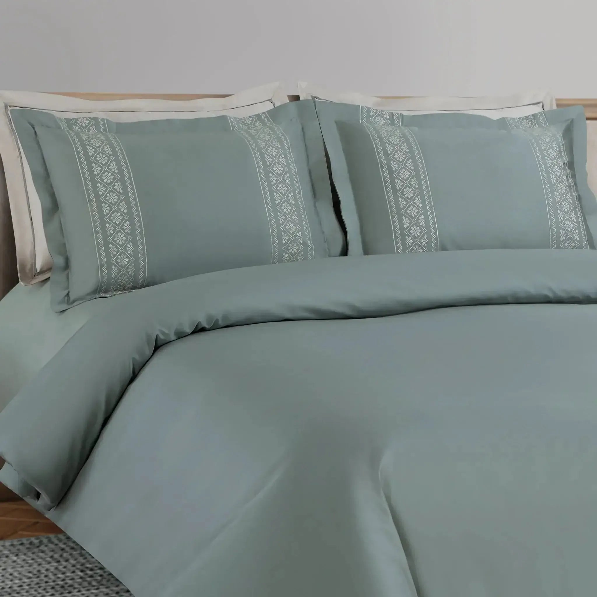 Malako Luxe Collection 550 TC Olive Green Premium Embroidered Bedding