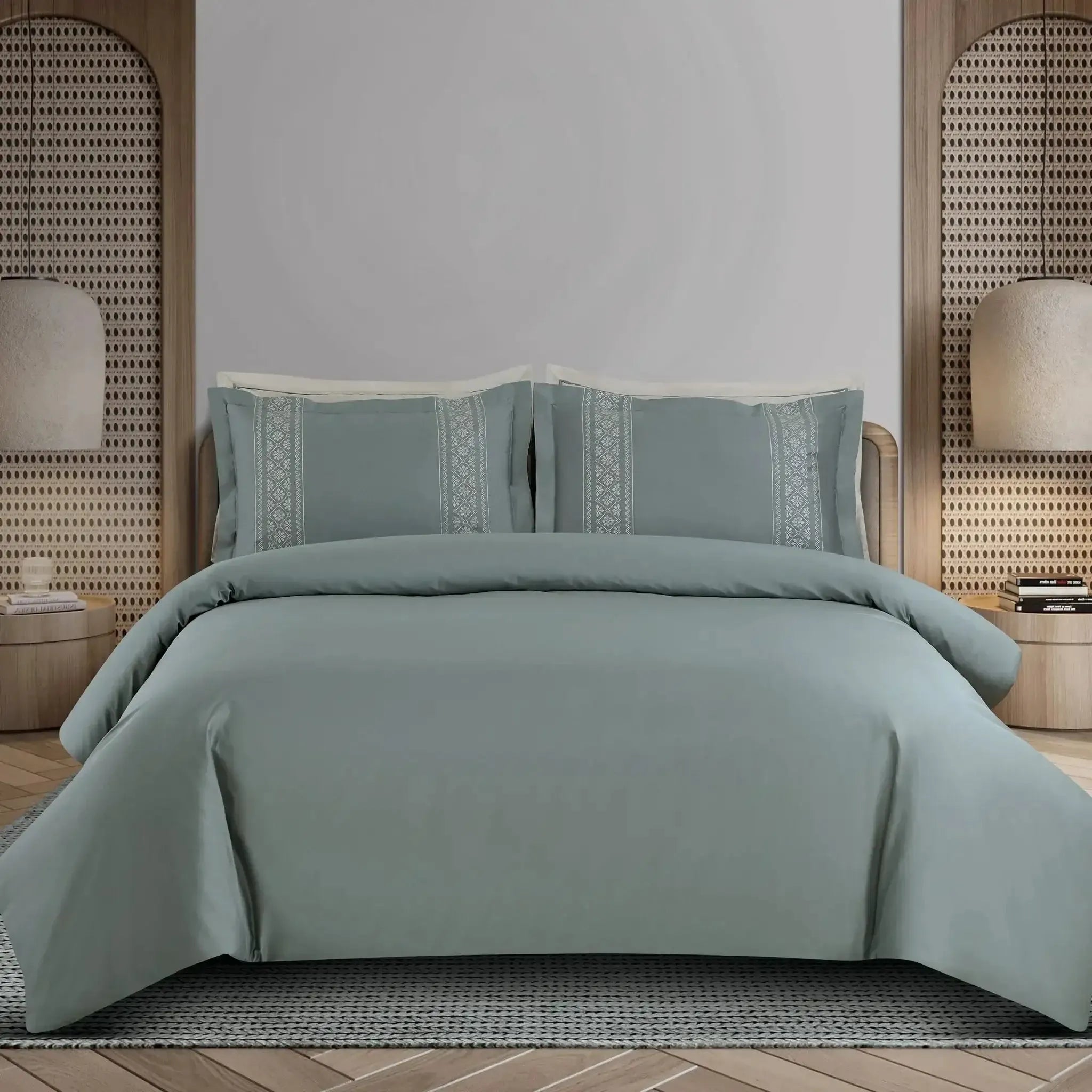 Malako Luxe Collection 550 TC Olive Green Premium Embroidered Bedding