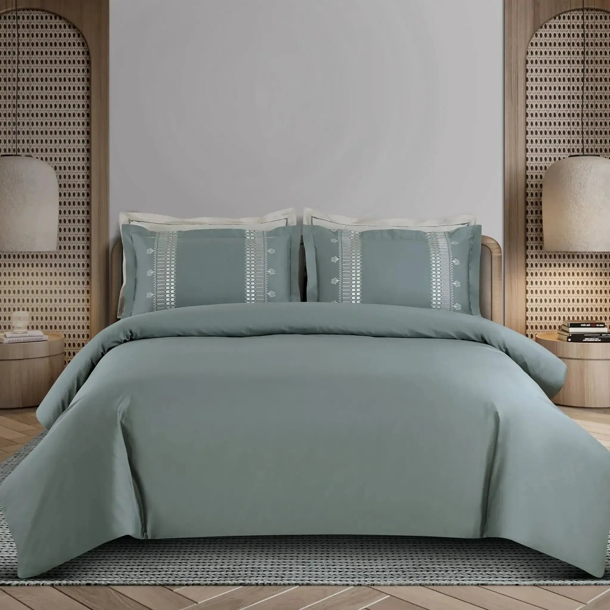 Malako Luxe Collection 550 TC Olive Green Premium Embroidered Bedding