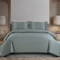 Malako Luxe Collection: 550 TC Olive Green Premium Embroidered Bedding - MALAKO