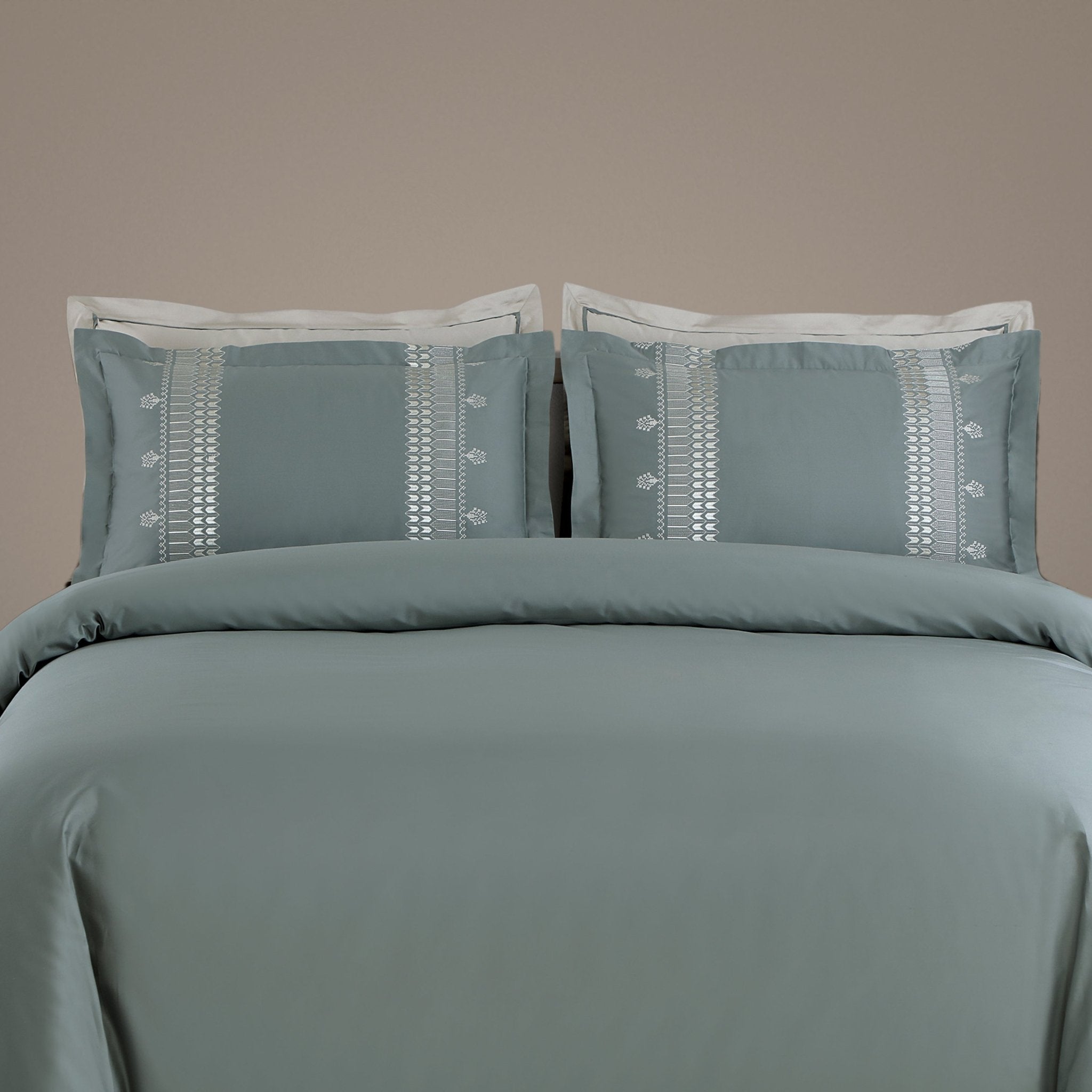 Malako Luxe Collection: 550 TC Olive Green Premium Embroidered Bedding - MALAKO