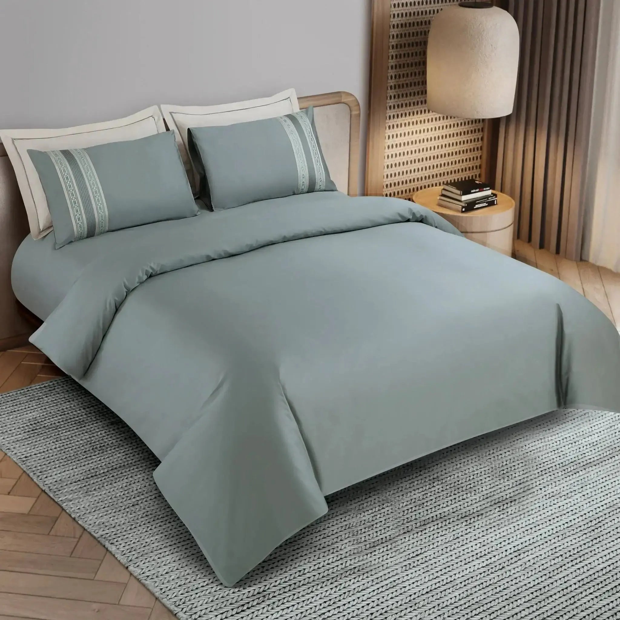 Malako Luxe Collection 550 TC Olive Green Premium Embroidered Bedding