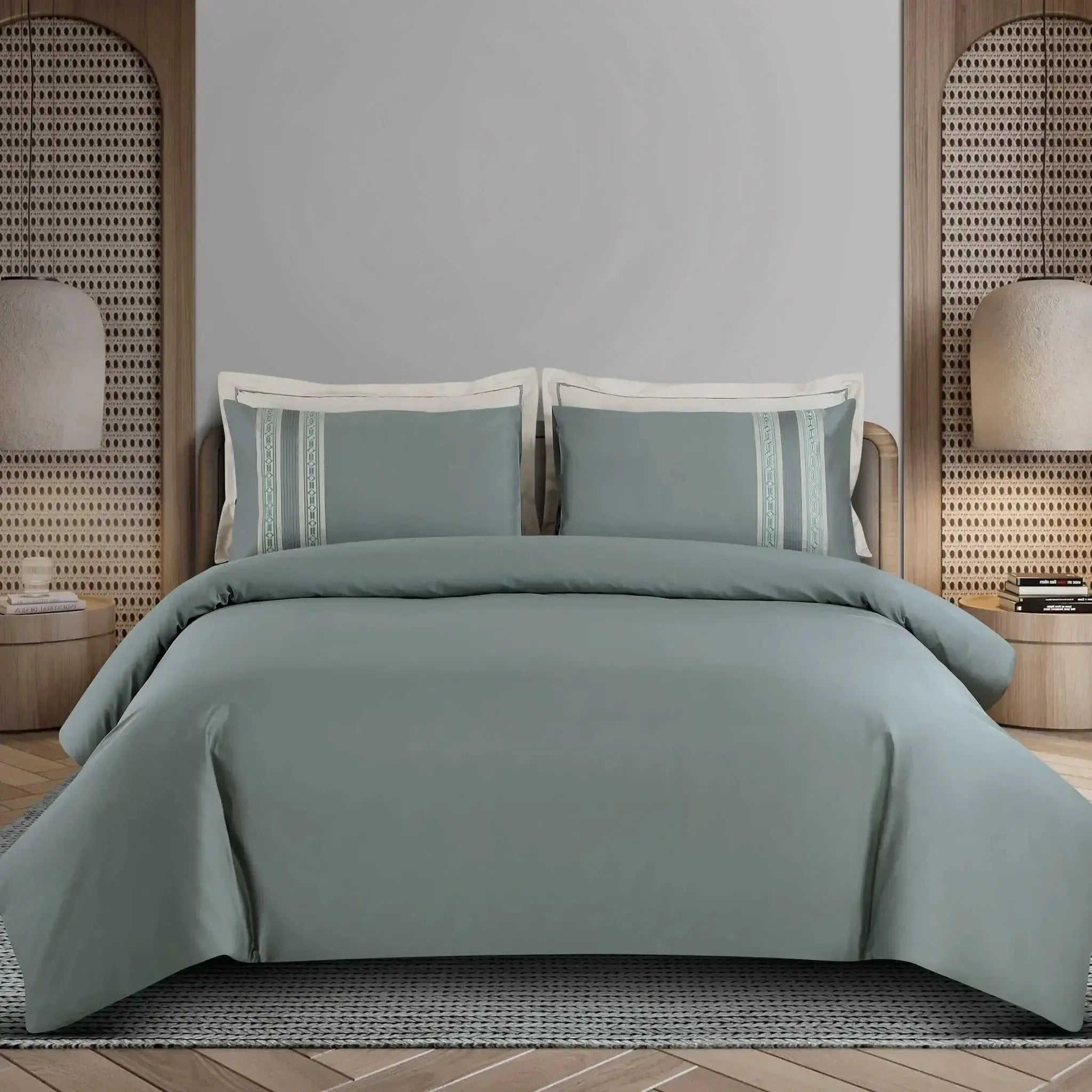 Malako Luxe Collection 550 TC Olive Green Premium Embroidered Bedding