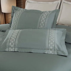 Malako Luxe Collection: 550 TC Olive Green Premium Embroidered Bedding - MALAKO