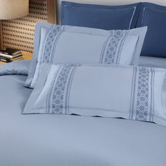 Malako Luxe Collection: 550 TC Pigeon Blue Premium Embroidered Bedding - MALAKO