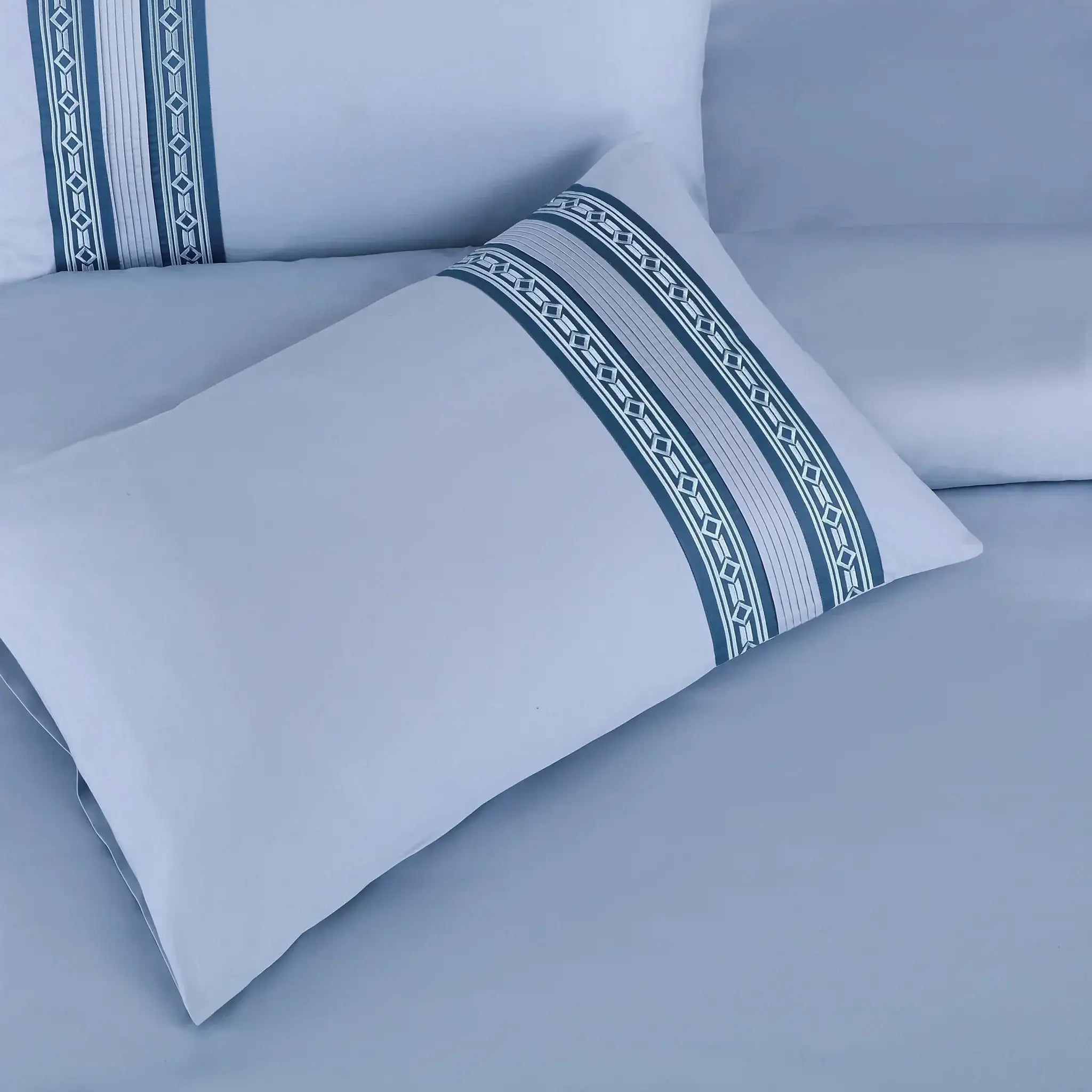 Malako Luxe Collection: 550 TC Pigeon Blue Premium Embroidered Bedding - MALAKO