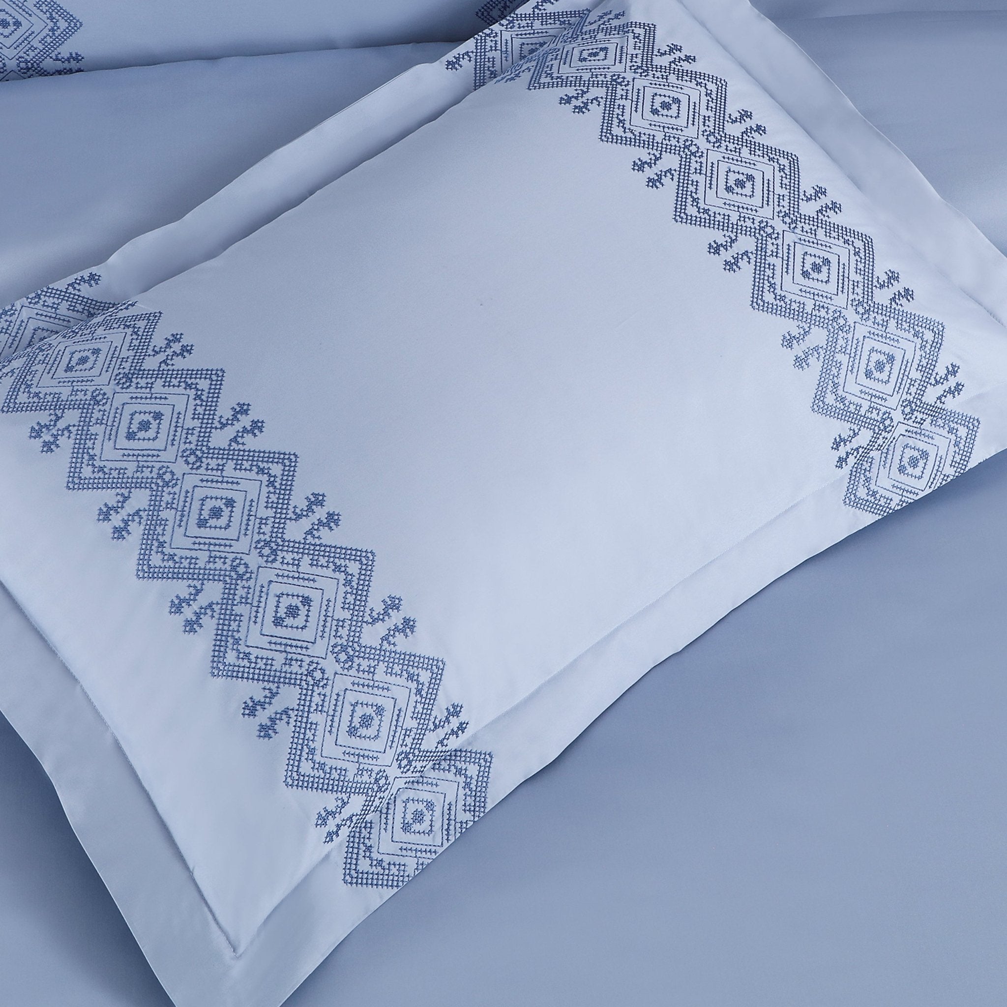 Malako Luxe Collection: 550 TC Pigeon Blue Premium Embroidered Bedding - MALAKO