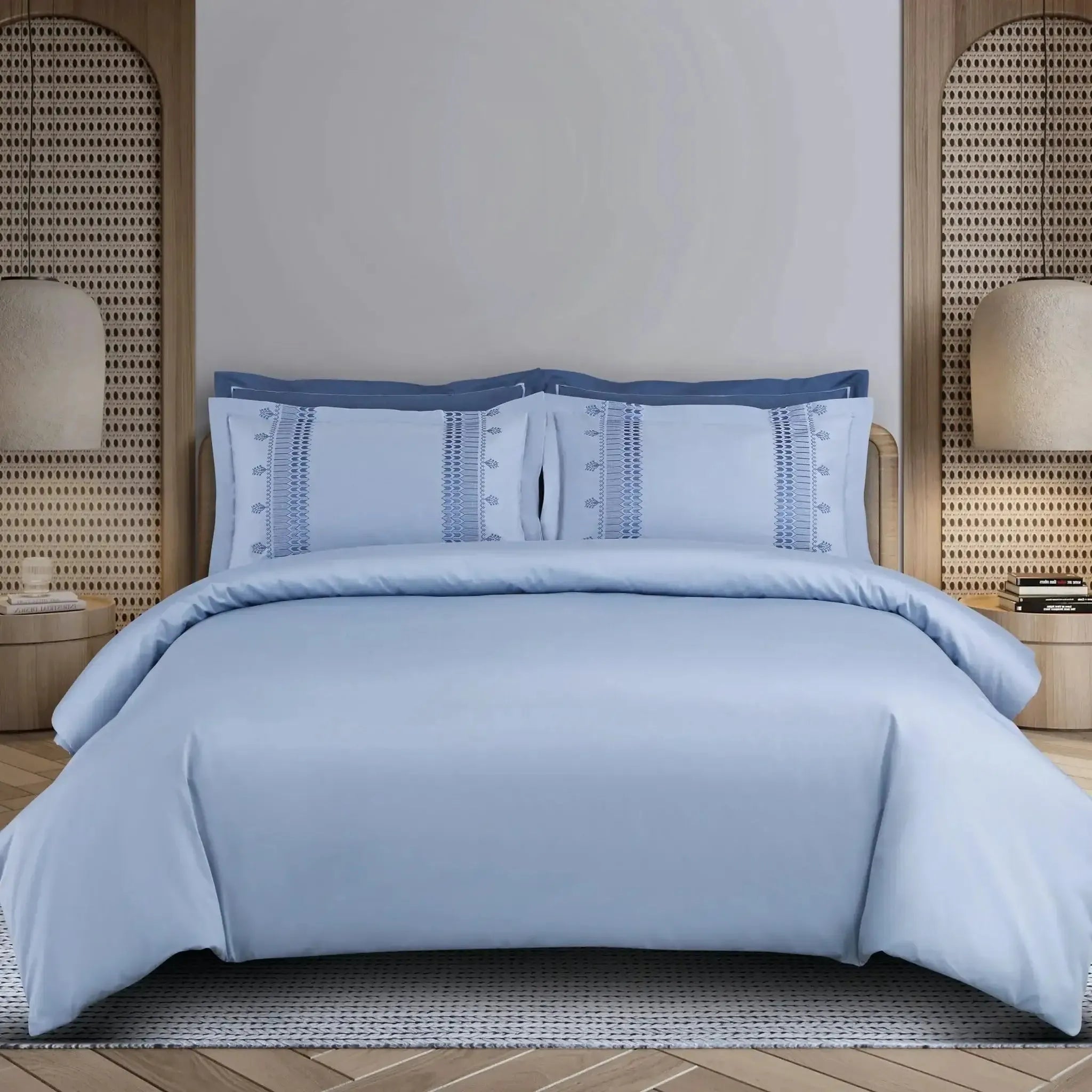 Malako Luxe Collection 550 TC Pigeon Blue Premium Embroidered Bedding