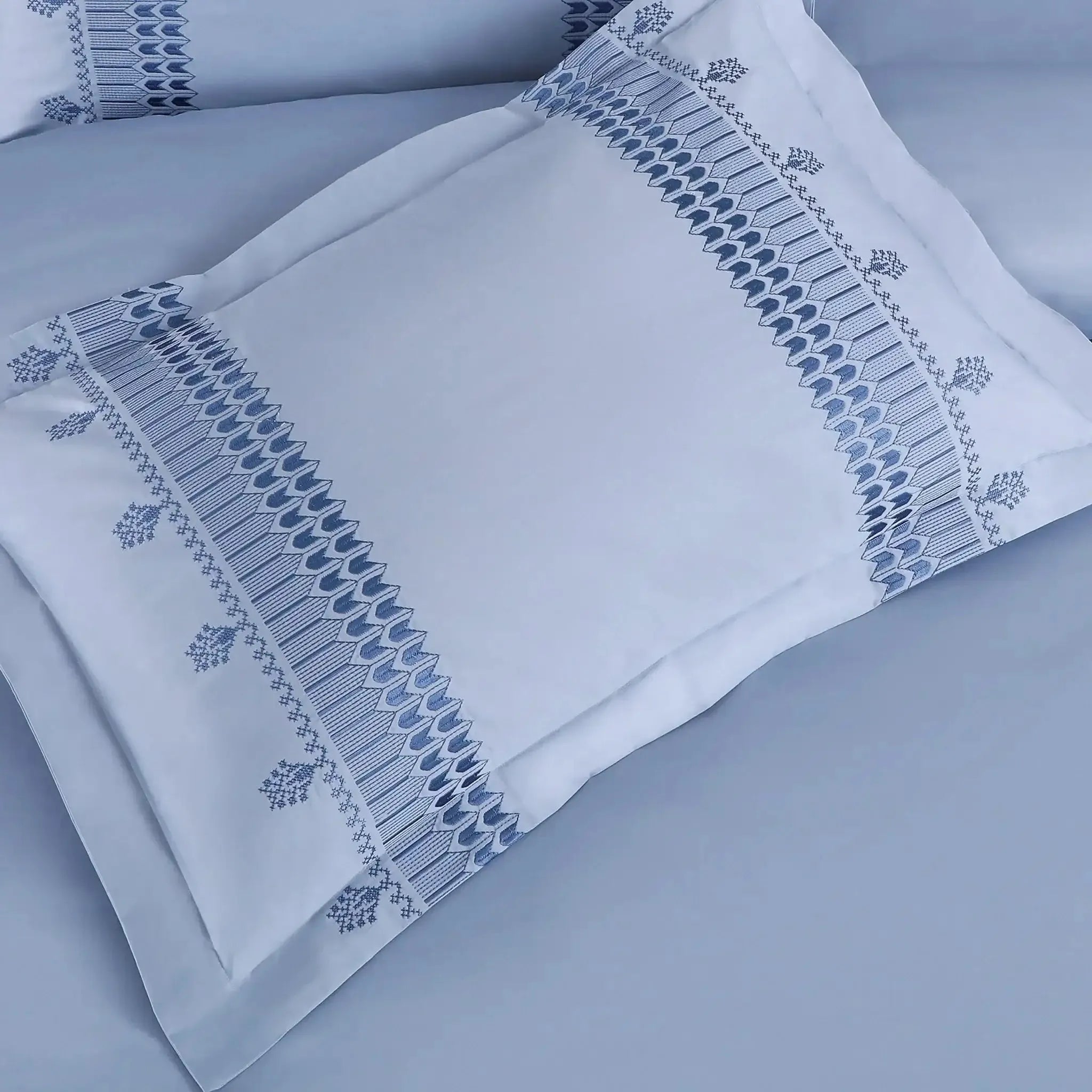 Malako Luxe Collection 550 TC Pigeon Blue Premium Embroidered Bedding