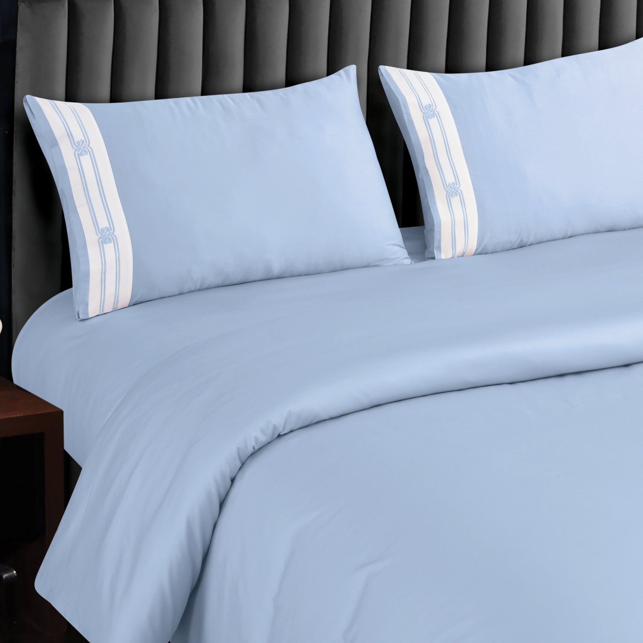 Malako Luxe Collection: 550 TC Pigeon Blue Premium Embroidered Bedding - MALAKO
