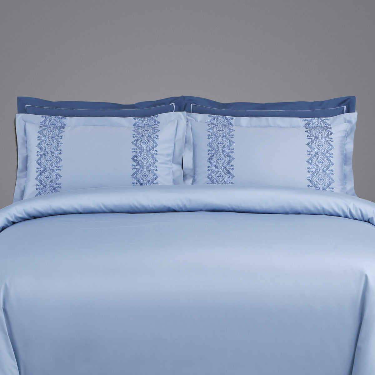 Malako Luxe Collection: 550 TC Pigeon Blue Premium Embroidered Bedding - MALAKO