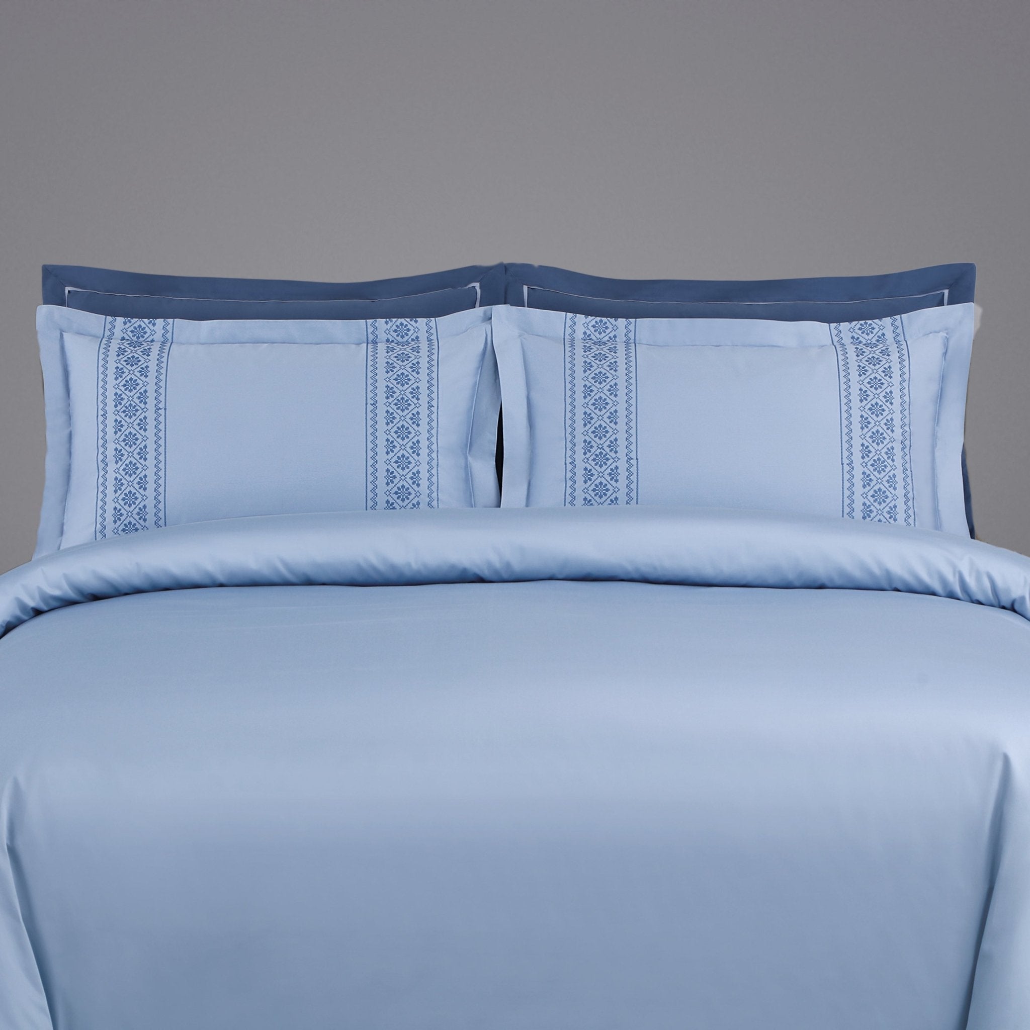 Malako Luxe Collection: 550 TC Pigeon Blue Premium Embroidered Bedding - MALAKO